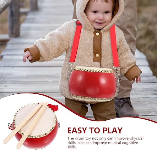 Miniatura 4 de Ipetboom Juego de 1 batería para niños, tambor para niños, tambor de bebé, tambor de mano para niños, juego de batería de juguete musical con palos