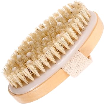 Rubber Head Bath Brush with White Boar Bristles for Exfoliating and Massaging Skin Dual Use Round Body Scrubber for Shower Cleaning and Dead Skin Removal Easy Grip Bathing