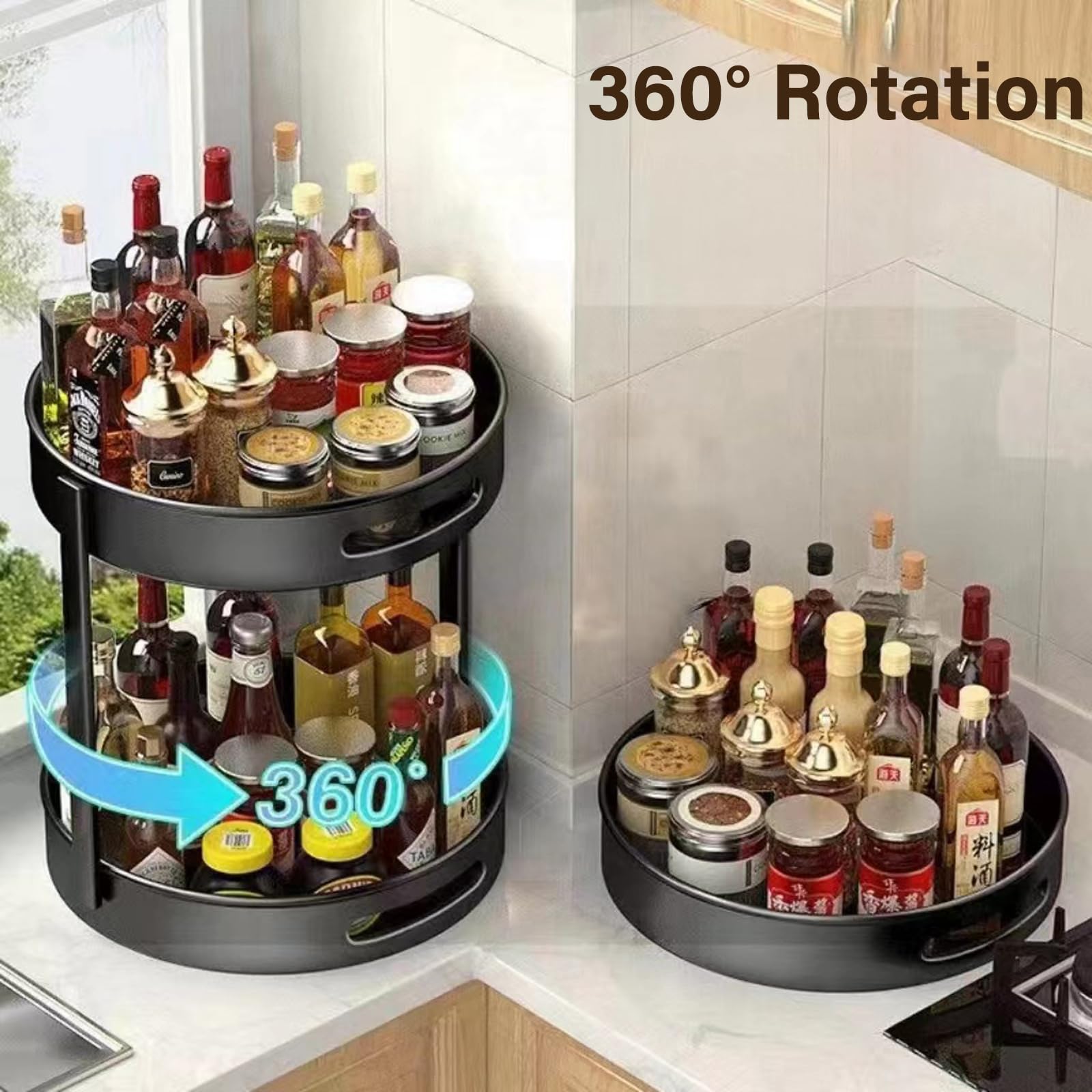Lazy Susan Plateau tournant à 2 niveaux rotatif à 360° pour comptoir de cuisine et garde-manger – Blanc Parfait pour un accès facile et des espaces sans encombrement