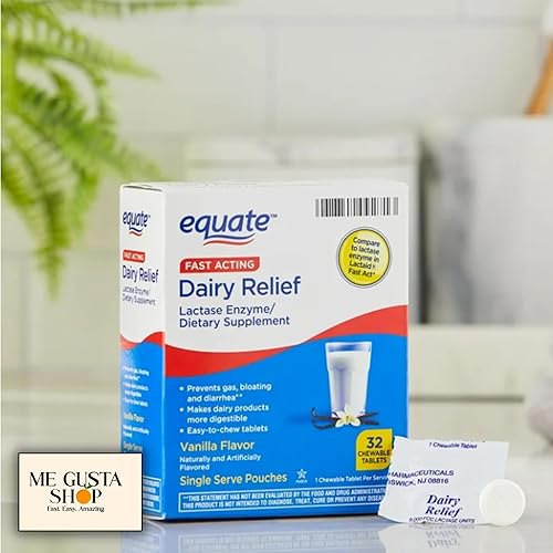 Miniatura 5 de Equate - Suplemento dietético de acción rápida para alivio de lácteos con enzima lactasa, tabletas masticables con sabor a vainilla, 32 unidades,