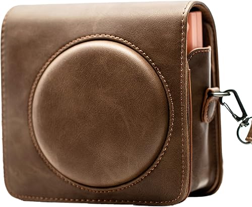 Bolsa vintage compatible con cámara instantánea Fuji Instax Square SQ1, funda de cuero vegano premium con correa de hombro extraíbleajustable
