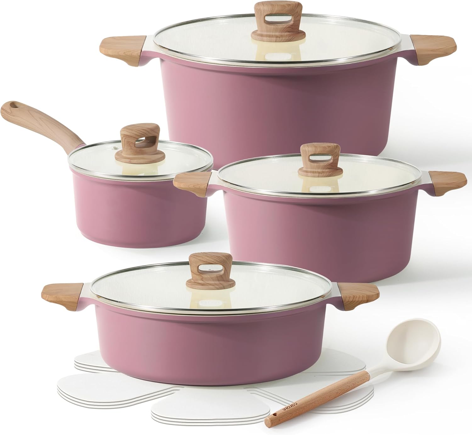 CAROTE 12 Pcs Pots and Pans Set Nonstick, Ceramic Cookware Set, Induction Cookware Non Stick Kitchen Cooking Set with Utensil and Pan Protectors, Purple ***Missing Few Pieces***