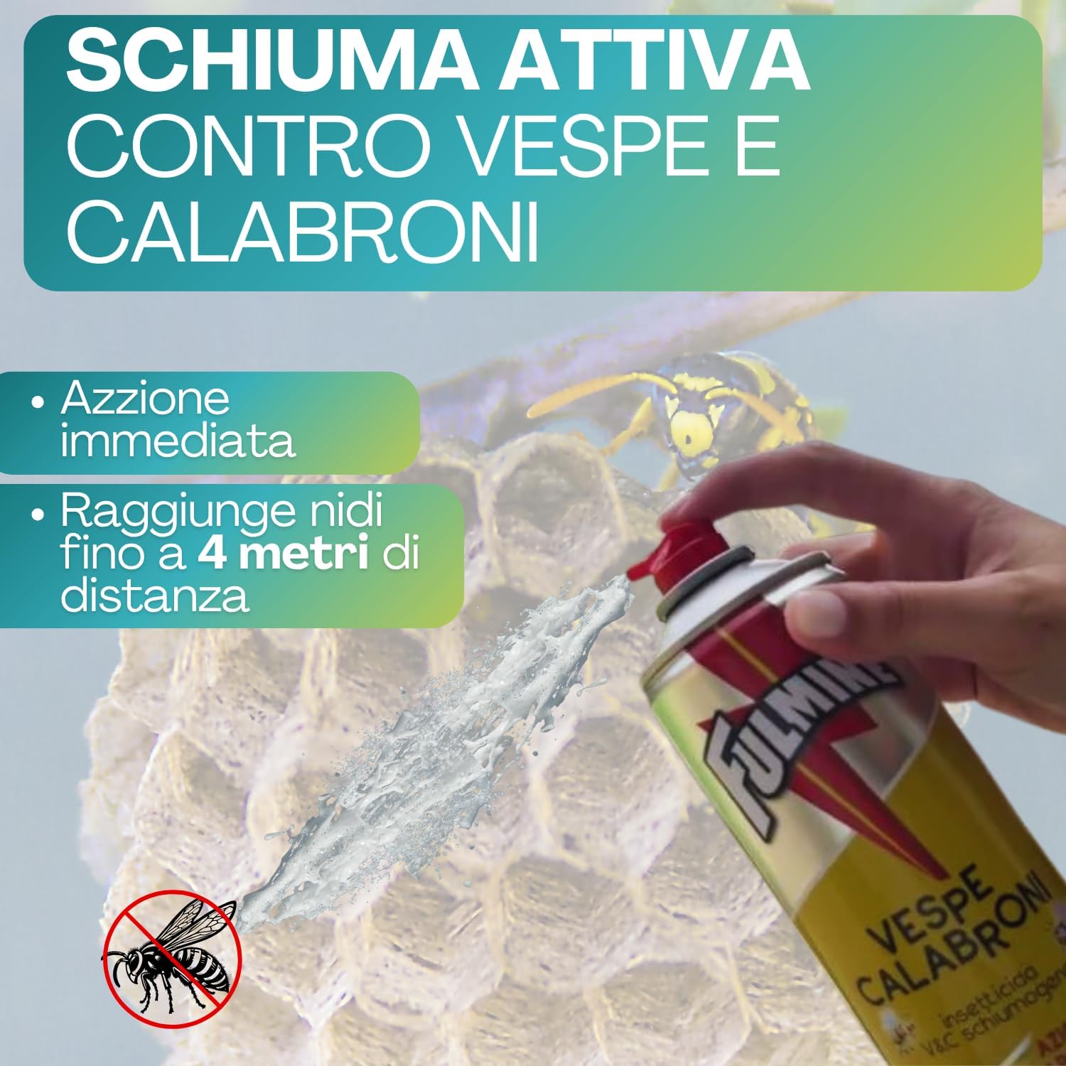 Virsus 6 Bomboletta insetticida Spray Schiumogeno Fulm790 per Vespe e Calabroni, capacità 500ml, Azione Rapida con getto fino a 4 Metri, Disinfestante Vespicida per Nidi