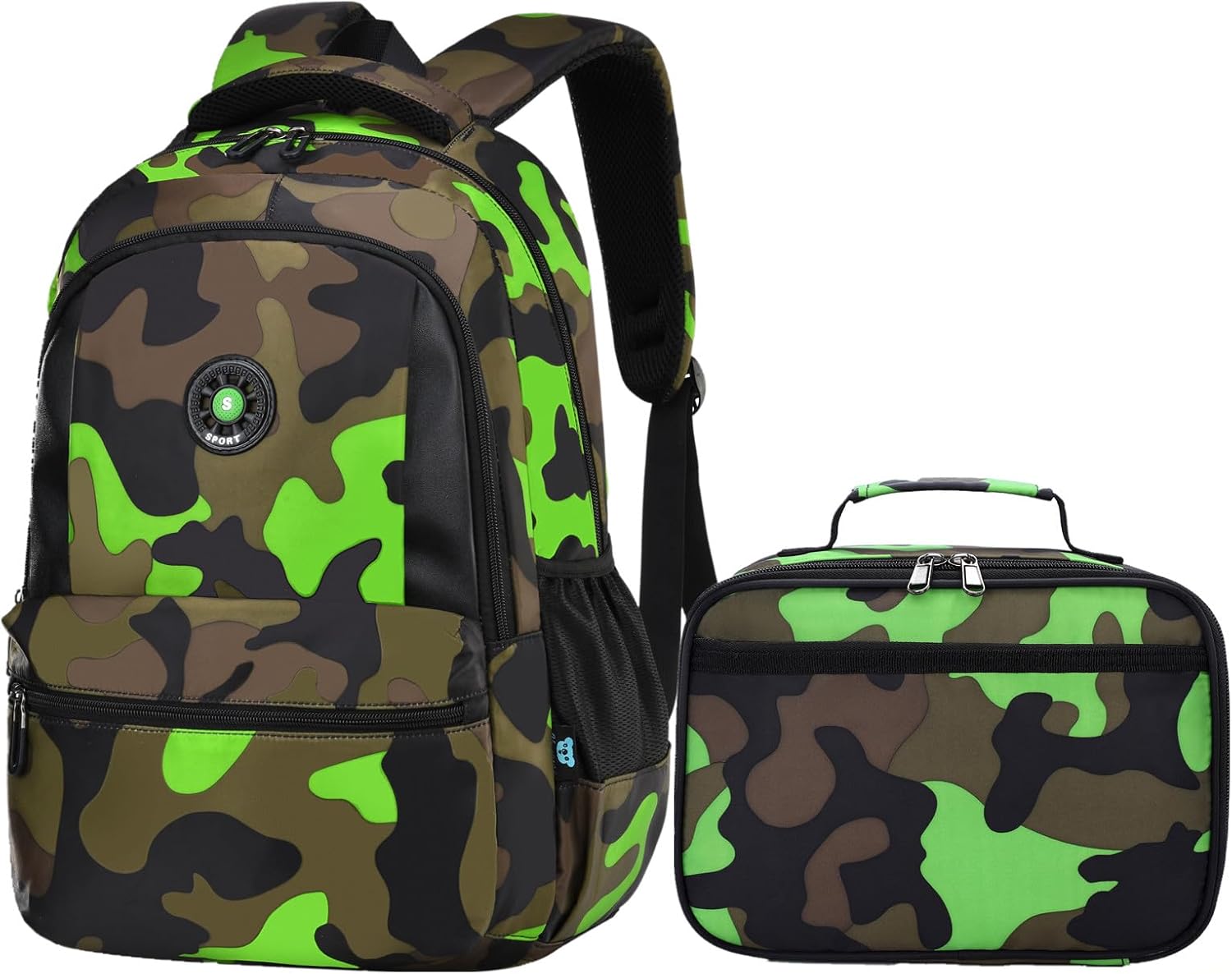 Ladyzone Camo School Backpack Lunch Box Set Lightweight Schoolbag Travel Camp Outdoor Daypack
