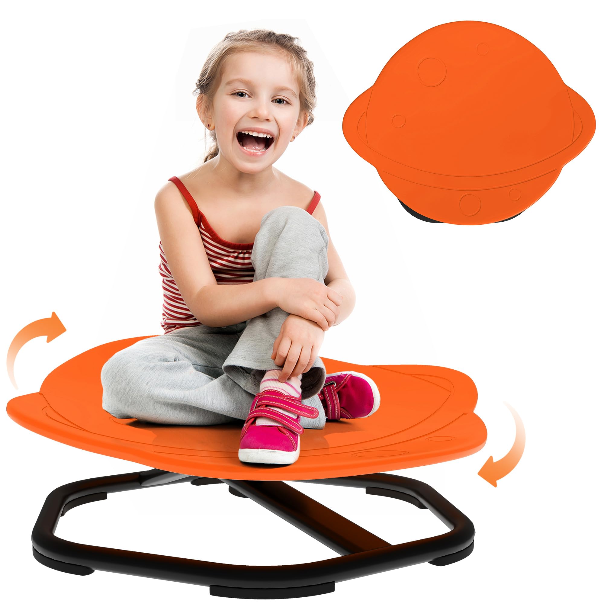 AIYAPLAY Sensory Spinning Chair for Autism Kids, Planet-Shaped Swivel Chair for Autistic & ADHD Balance and Coordination Training, Multi-Position Spinning Seat with Non-Slip Base, Orange