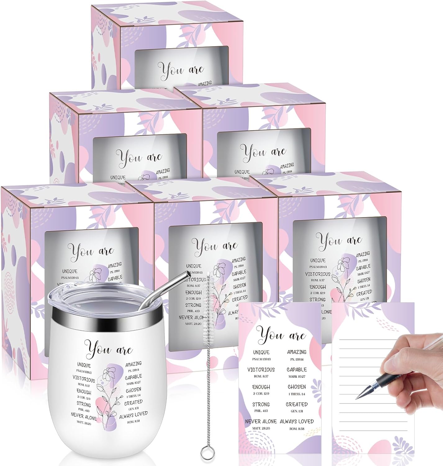 Hoolerry 6 Pcs Christian Tumblers for Women 12 oz Stainless Steel Insulated Tumbler with Lid and Straw Inspirational Christian Church Gifts Religious Gifts for Back to School Teacher Gift(Purple,Boho)