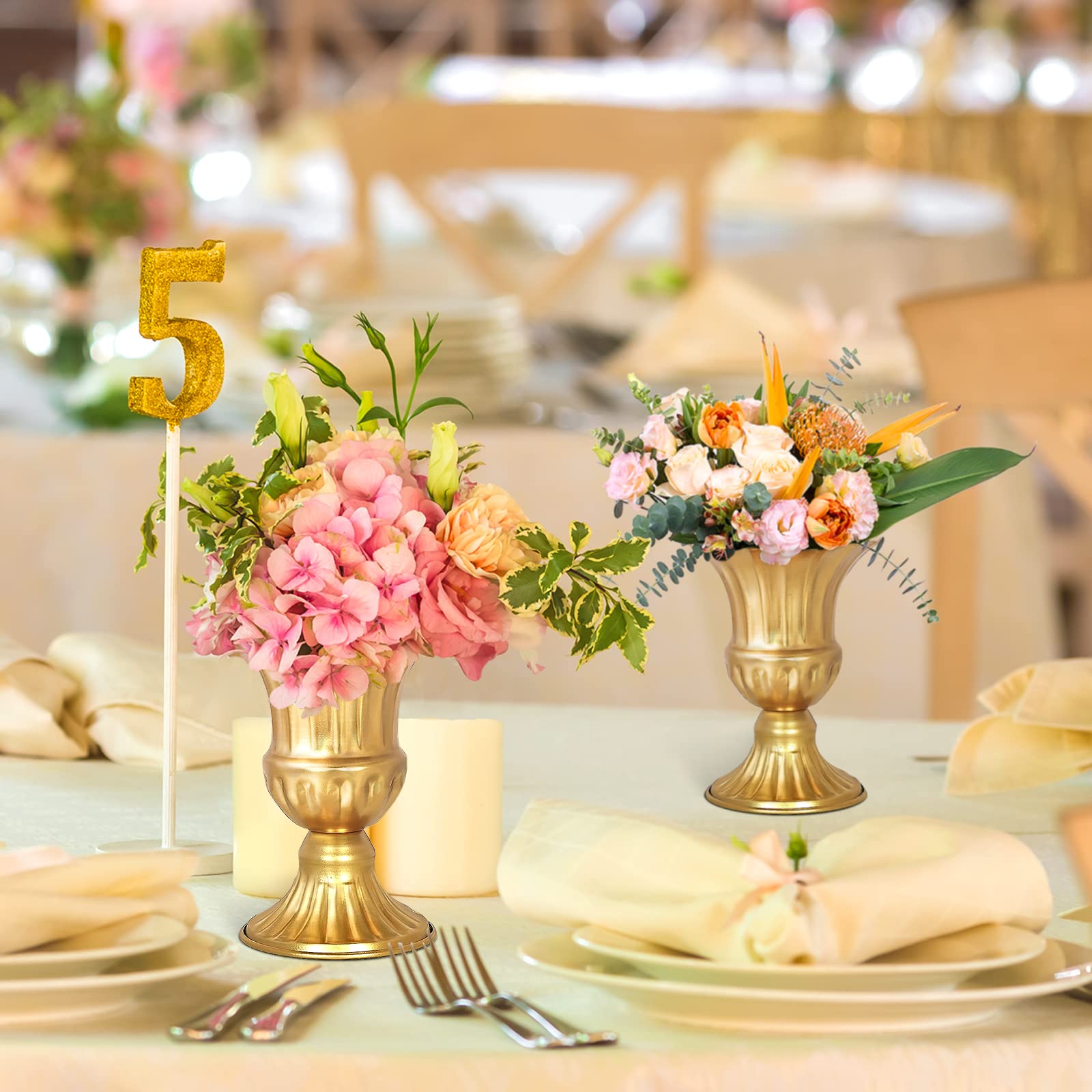 Set Di 2 Supporti Per Fiori Da Tavolo 55 Cm – Vasi In Metallo Oro Con Pendenti In Cristallo, Centrotavola Per Matrimoni E Feste - 3