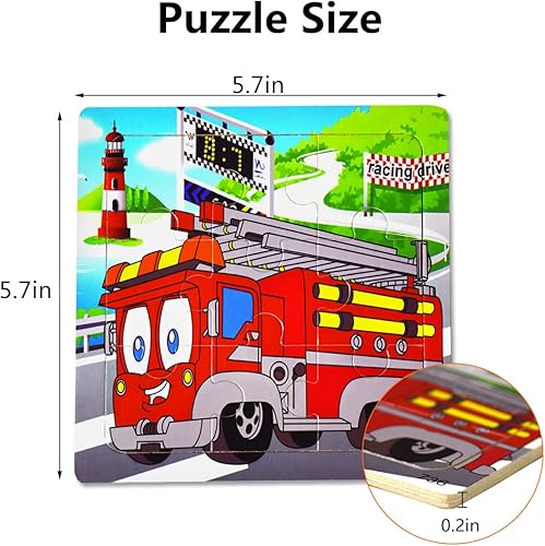 Miniatura 7 de Rompecabezas de madera de animales y vehículos para niños de 2 a 5 años, 9 piezas de juguetes educativos vibrantes para niños pequeños, juego de 6