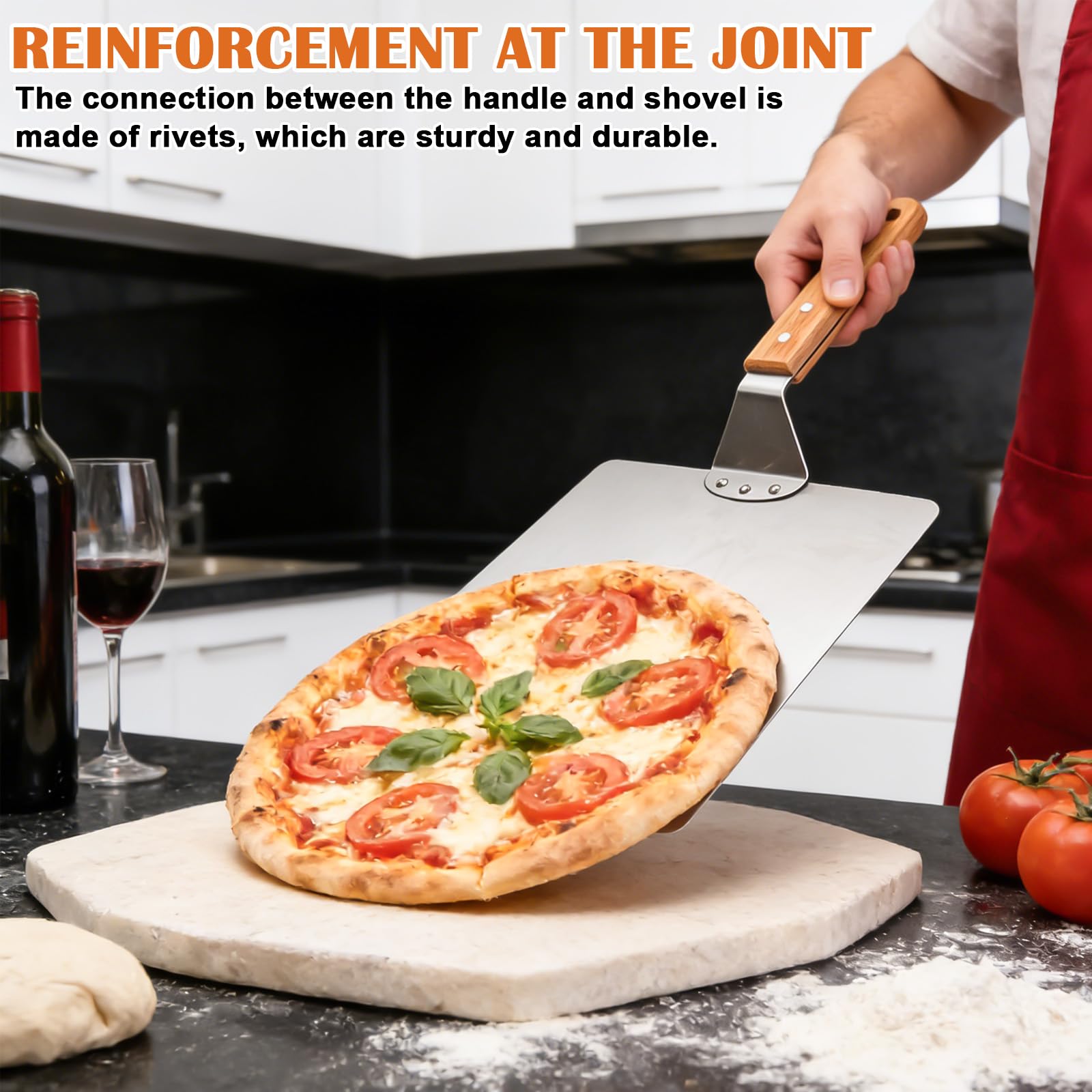 Pala per pizza, 30,5 cm, in alluminio, pala per pizza con fusto in legno, pala per pizza, pala quadrata, pala per pizze fatte in casa, forno, pane, accessori per pizza