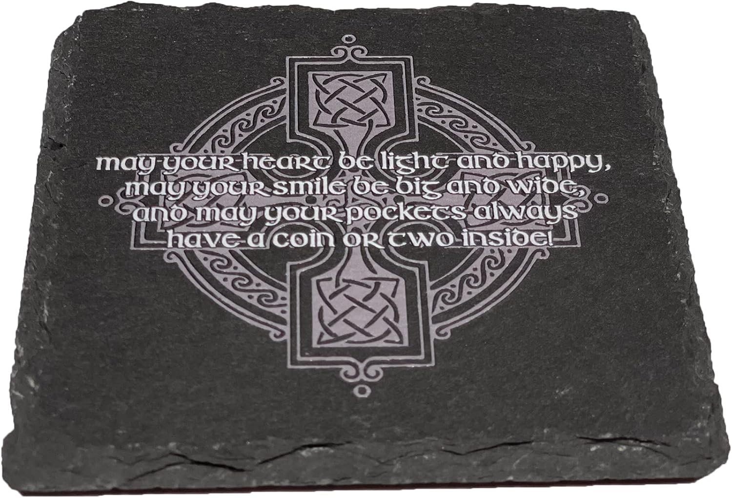 Traditional Irish Slate Drink Coasters Set of 4 Printed with Old Irish Phrases and Sayings by Lifeforce Glass