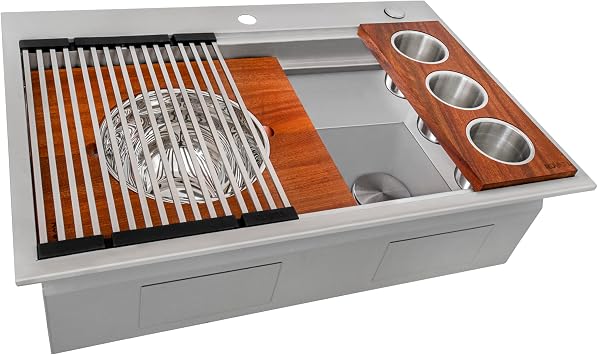 Ruvati 33-in 16-Gauge Two-Tier Drop-in Workstation Kitchen Sink - RVH8424