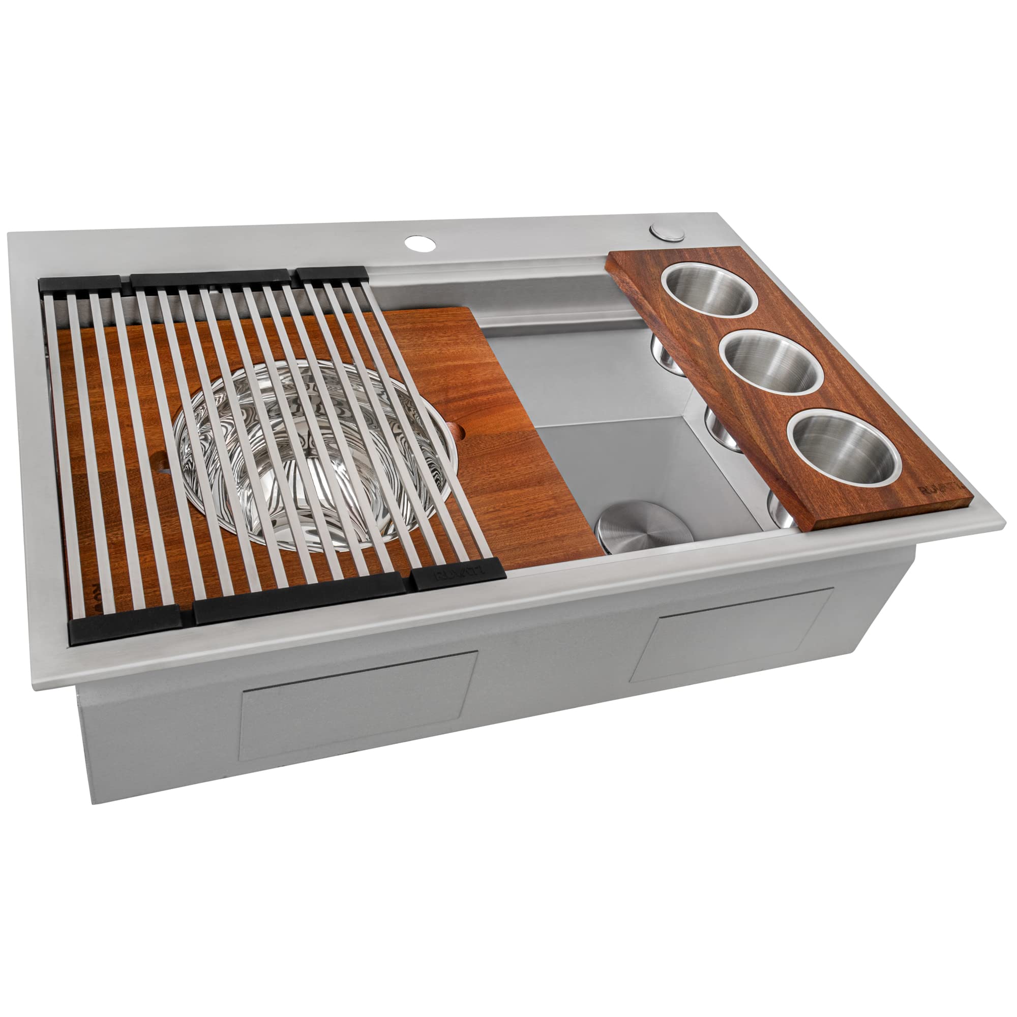 Ruvati33-inch Two-Tiered Ledge Workstation Kitchen Sink - Drop-in Topmount Kitchen Sink - 16 Gauge Stainless Steel Kitchen Sink with Brushed Finish hides scratches - RVH8424