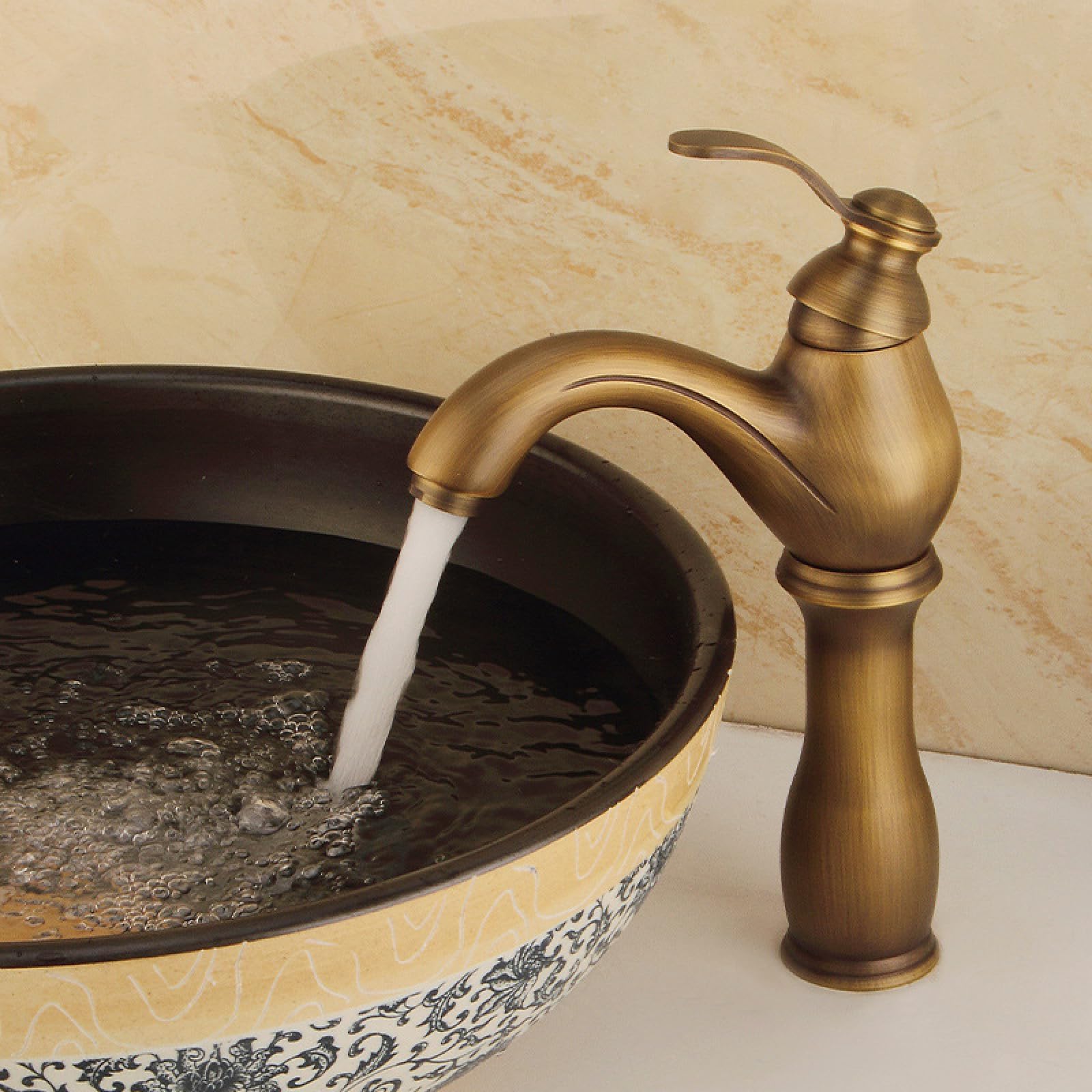 Retro Bathroom Sink Taps Single Lever Vintage Sink Faucet Antique Brass Bathroom Sink Tap Single Hole Basin Mixer Tap, Antique, High