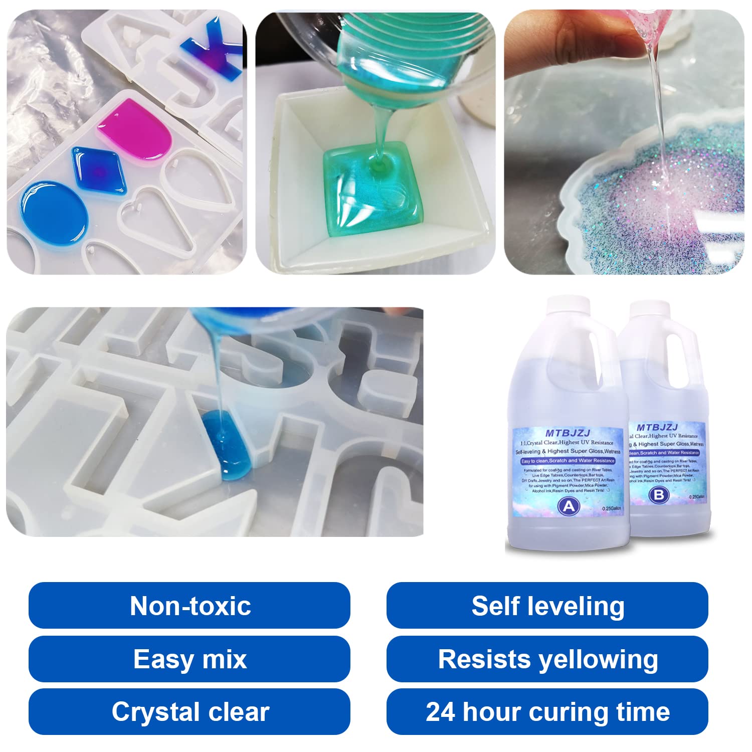 Crystal Clear Epoxy Resin - Epoxy Resin Kit Scratch Resistant, UV Resistant Resin and Hardener | for Resin Molds, Desktop, Craft, Jewelry Casting, DIY-0.5Gallon Kit