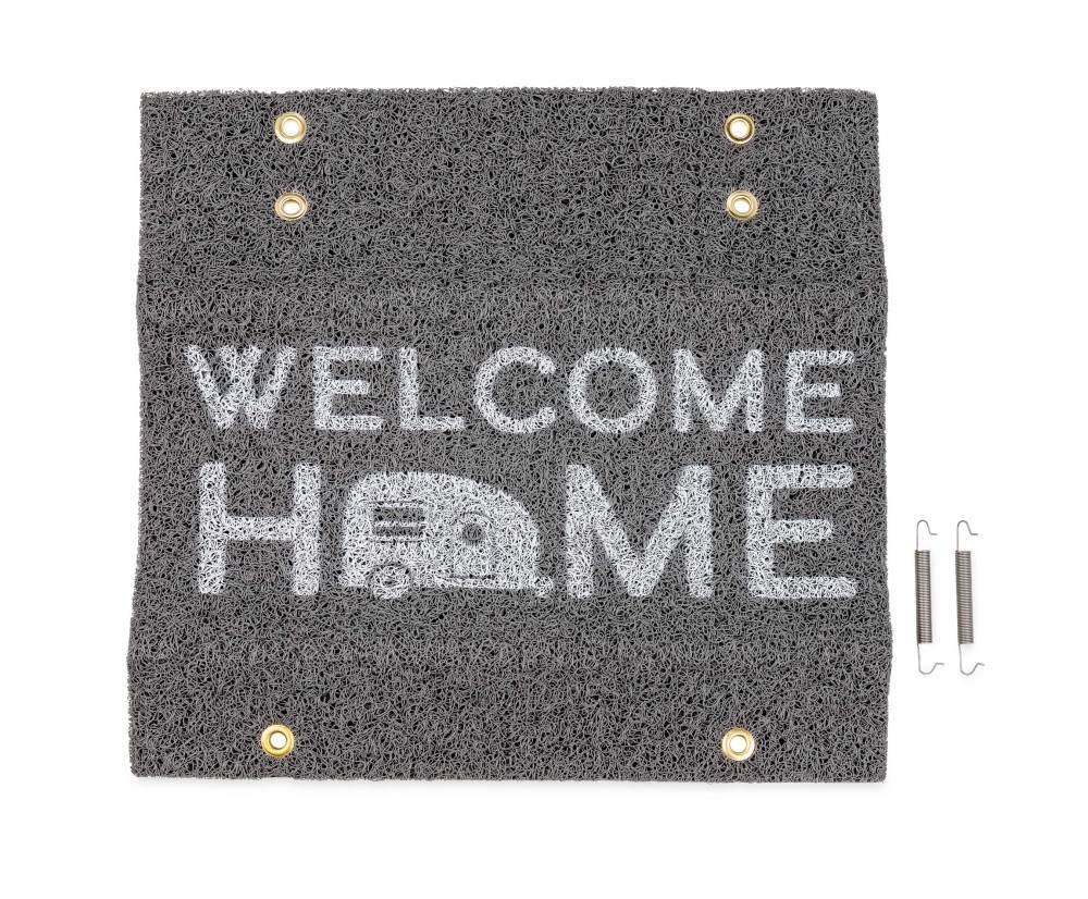 Camco Life is Better at The Campsite Camper/RV Wrap Around Step Rug - Easy Clean Material w/”Welcome Home” Design - No Tools Required - Fits 18” (W) Steps - Works w/Manual or Electric Steps (53196)