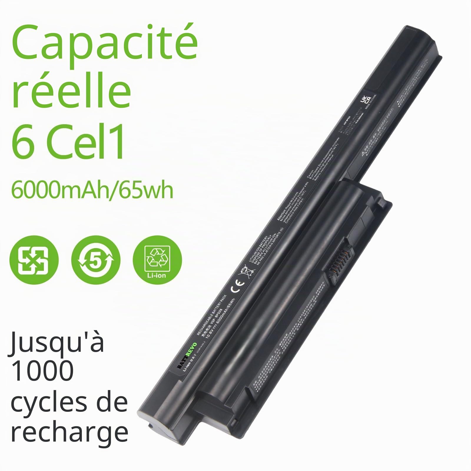 Batterie d'ordinateur Portable 65Wh/6000mAh VGP-BPS26 VGP-BPL26 VGP-BPS26A VGP-BPS26S pour Sony Vaio SVE151J11M SVE151J13M PCG-71811M PCG-71911M PCG-91211M PCG-61714M PCG-61813L PCG-71614M