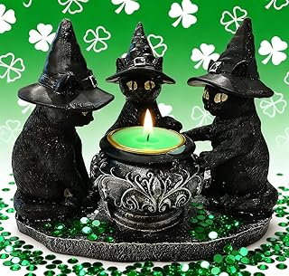 Candle Holders Decor Spring Cat Candlestick Holders Statue Green Decorat...