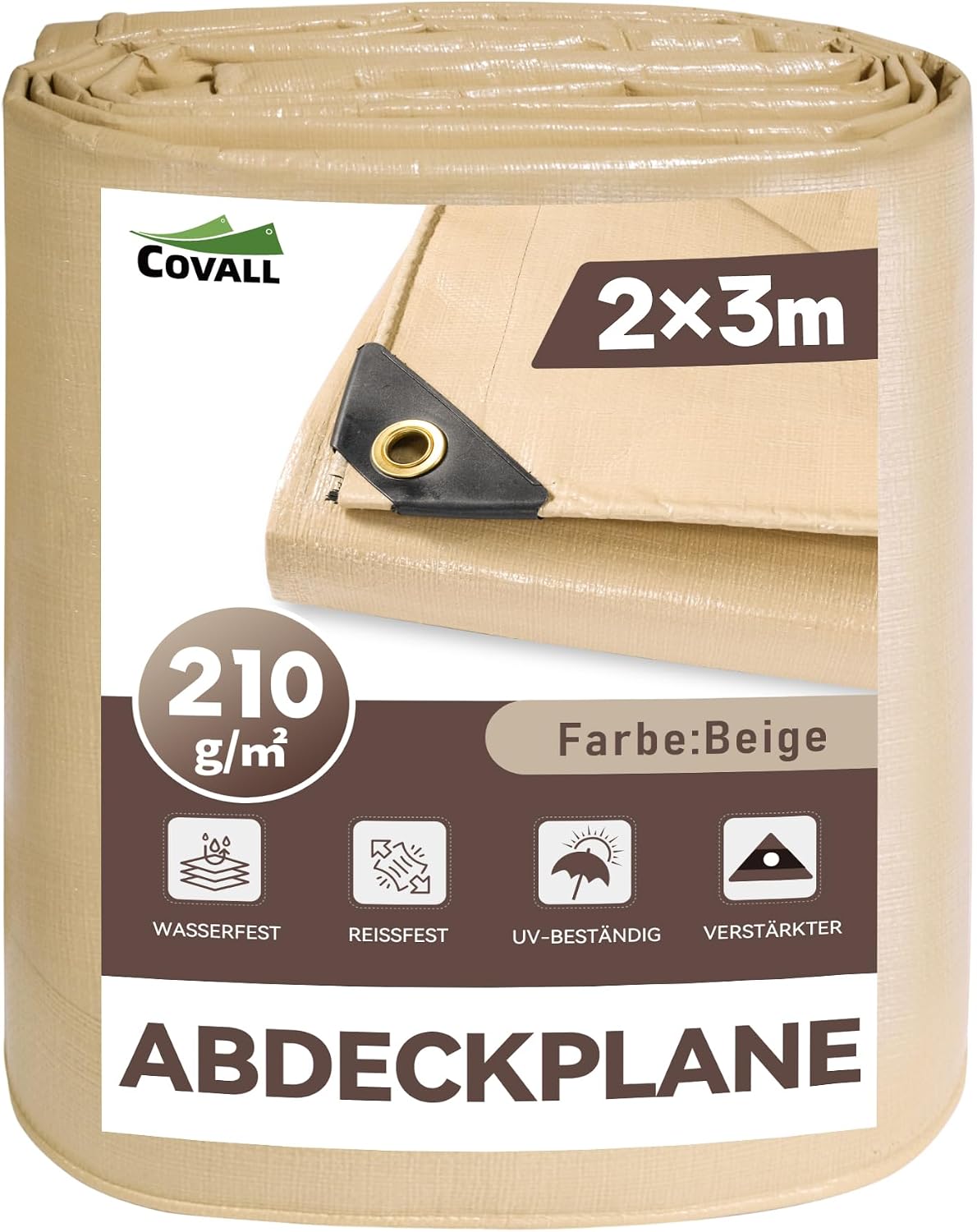 Schwere Plane 2x3m - 210g/m² wasserdicht, reißfest, UV-beständig ，mit Ösen, allwetterfest - Verstärkte Abdeckplane für Gartenmöbel, Pool, Holz, Camping & BAU