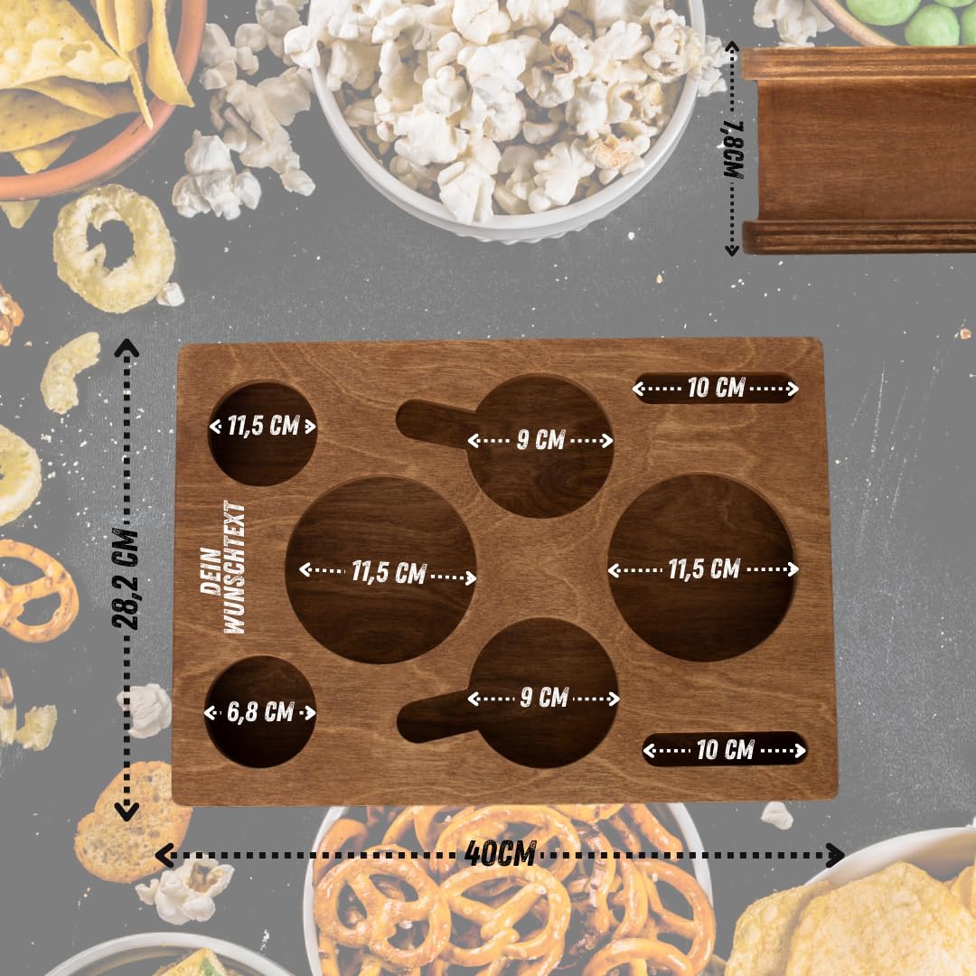 ALL IN ONE Couchbox mit 4 Glasschalen | Couchbar Snackbox personalisiert | Snackbar für die Couch | Couch Tablett mit Getränkehalter | Sofabar | Couch Butler für Kaffeetassen und Weingläser