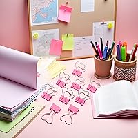 Vista 6 de Clips de metal ahuecados con forma de corazón rosa, notas, cartas, abrazaderas de papel, suministros de oficina, hogar, escuela
