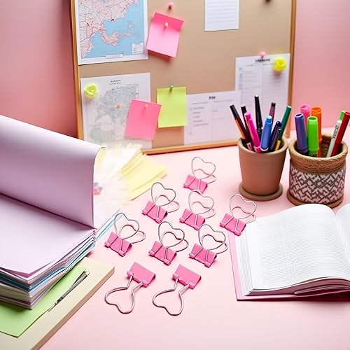 Miniatura 6 de Clips de metal ahuecados con forma de corazón rosa, notas, cartas, abrazaderas de papel, suministros de oficina, hogar, escuela