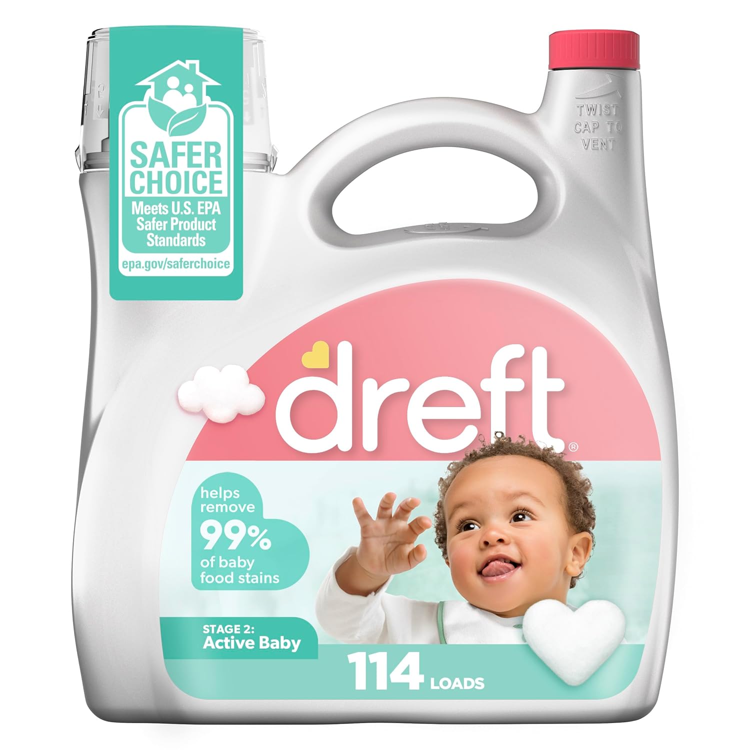 Dreft Stage 2 Active Baby Liquid Laundry Detergent Helps Remove 99 of Baby Food Stains Hypoallergenic 114 loads