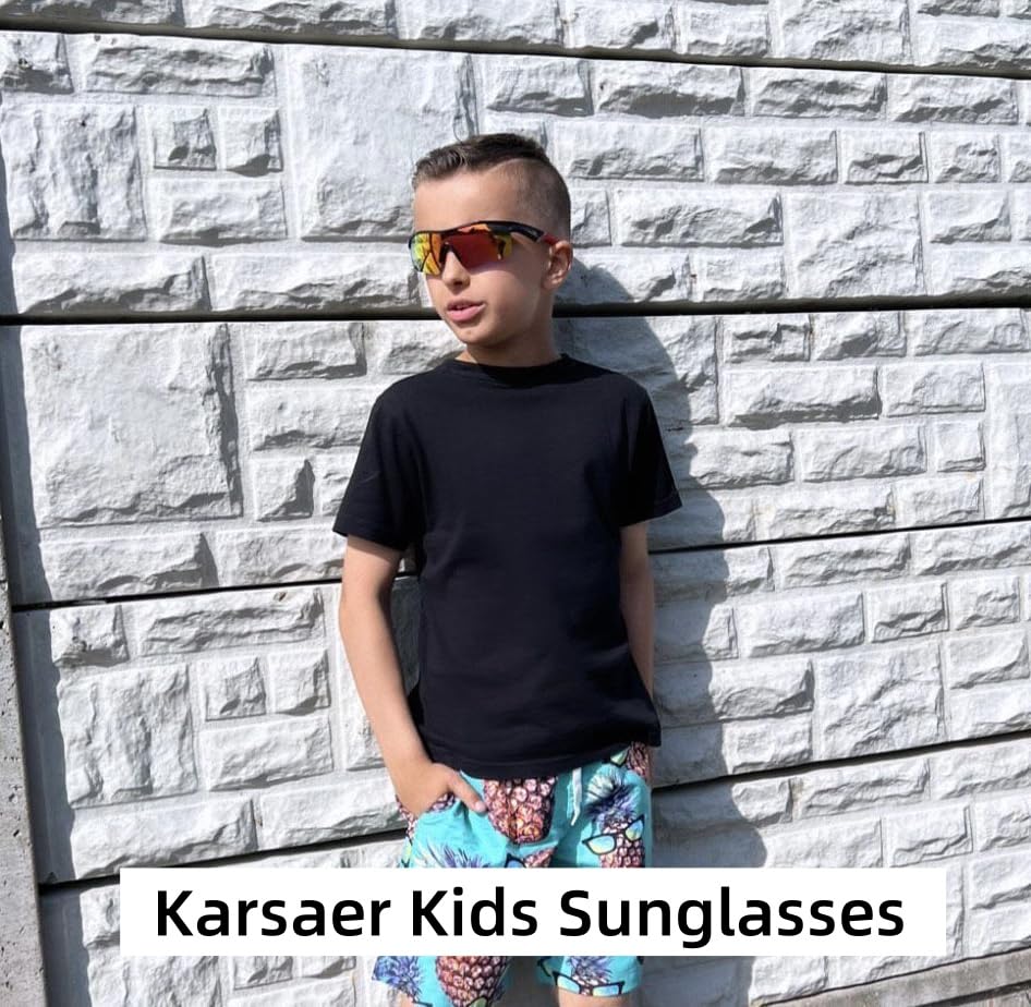 Karsaer Kids Teens Baseball Polarized Sunglasses Sports Tr90 Frame Boys Girls Cycling E1002, Black - Image 3 thumbnail