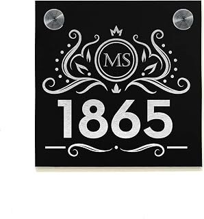 Modern House Sign Small Square with Black Aluminum (ACP) and Silver Fiber Laser Engraved Designs/Fonts- Home Address - Plaque - Initials