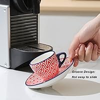 Vista 4 de Selamica Ceramic 2 oz Espresso Cups, Small Expresso Coffee Cup Set with Saucers, Porcelain Mini Demitasse Cups for Latte Mocha Tea, Set of 6