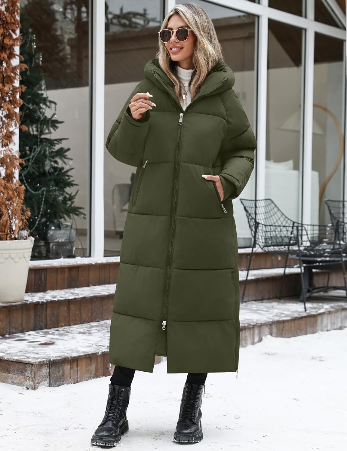 HEEKPEK Women Long Winter Coat Thickened Quilted Puffer Coats Hooded Full Length Padded Trendy Warm Outerwear with Hem Slit - Image 8