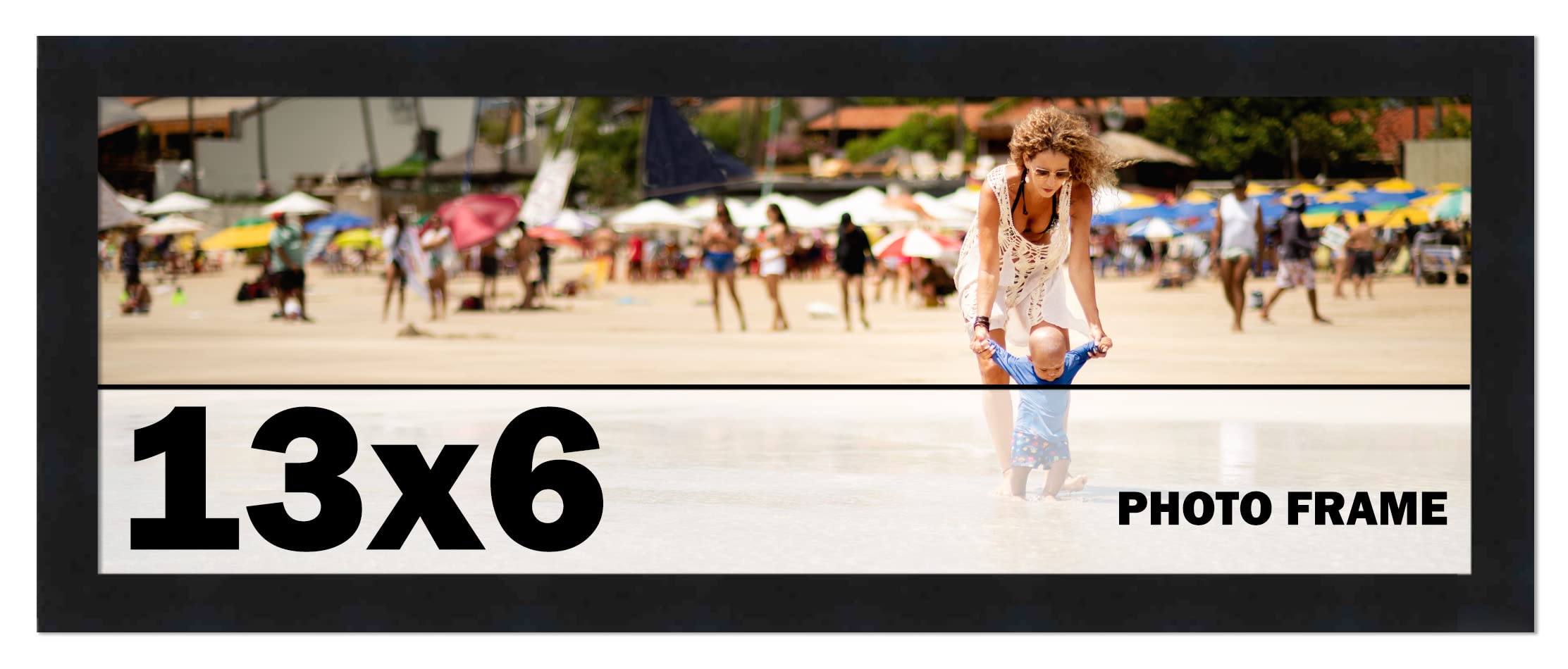 13x6 Frame Black Picture Frame - Complete Modern Photo Frame Includes UV Acrylic Shatter Guard Front, Acid Free Foam Backing Board, Hanging Hardware Wood Wall Frames for Family Photos - no Mat