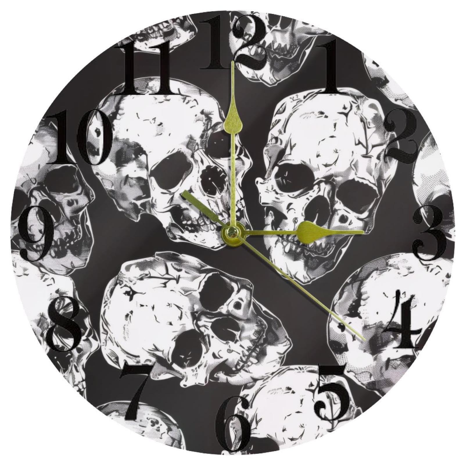 Horloge murale tête de mort ronde : le cadeau idéal pour fan de déco horreur