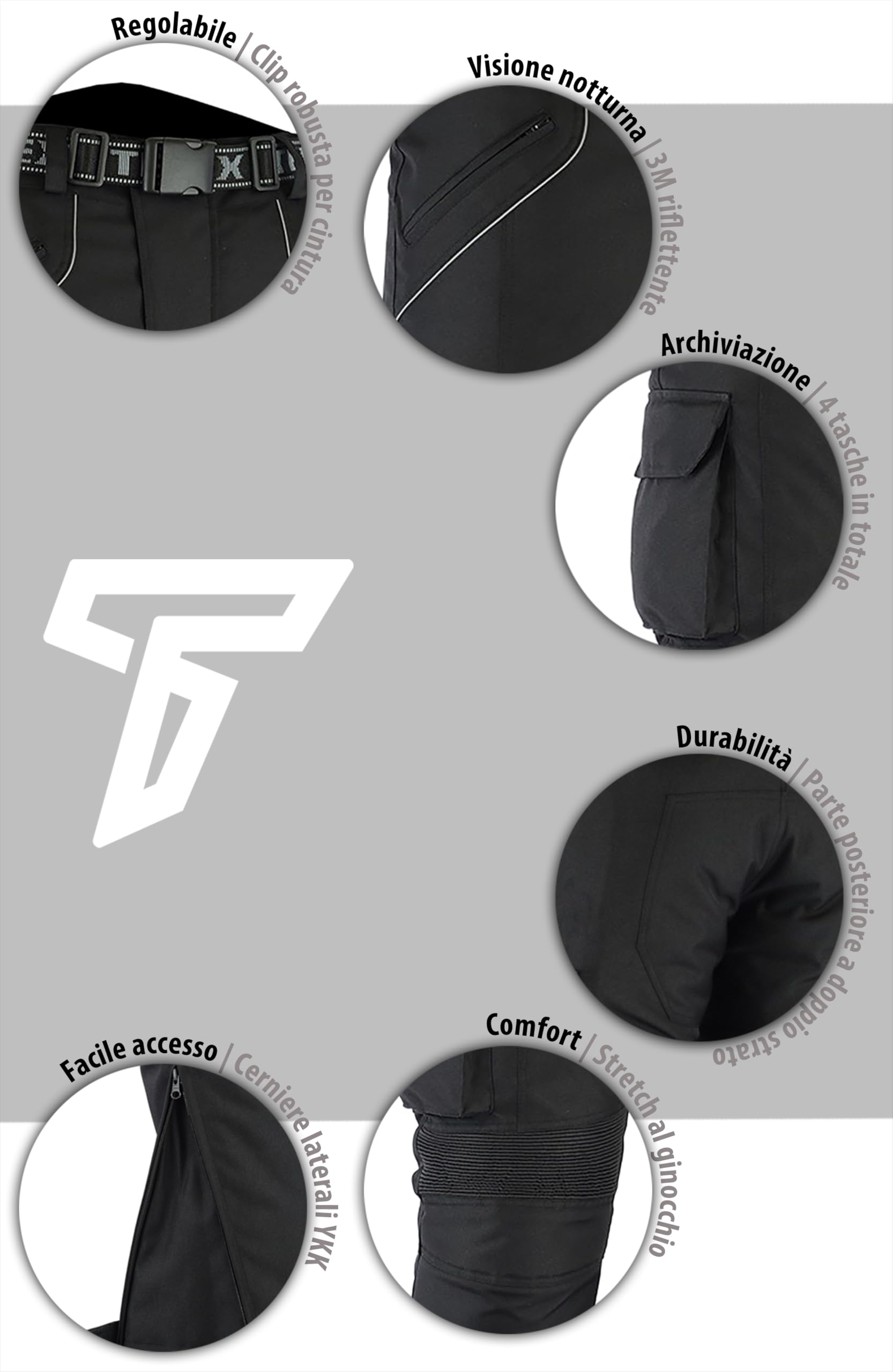 Texpeed pantaloni da moto uomo con protezioni - rinforzati per motociclismo - inverno invernale/Estate resistenti e impermeabili - Con armatura CE (EN 1621-1) - Nero