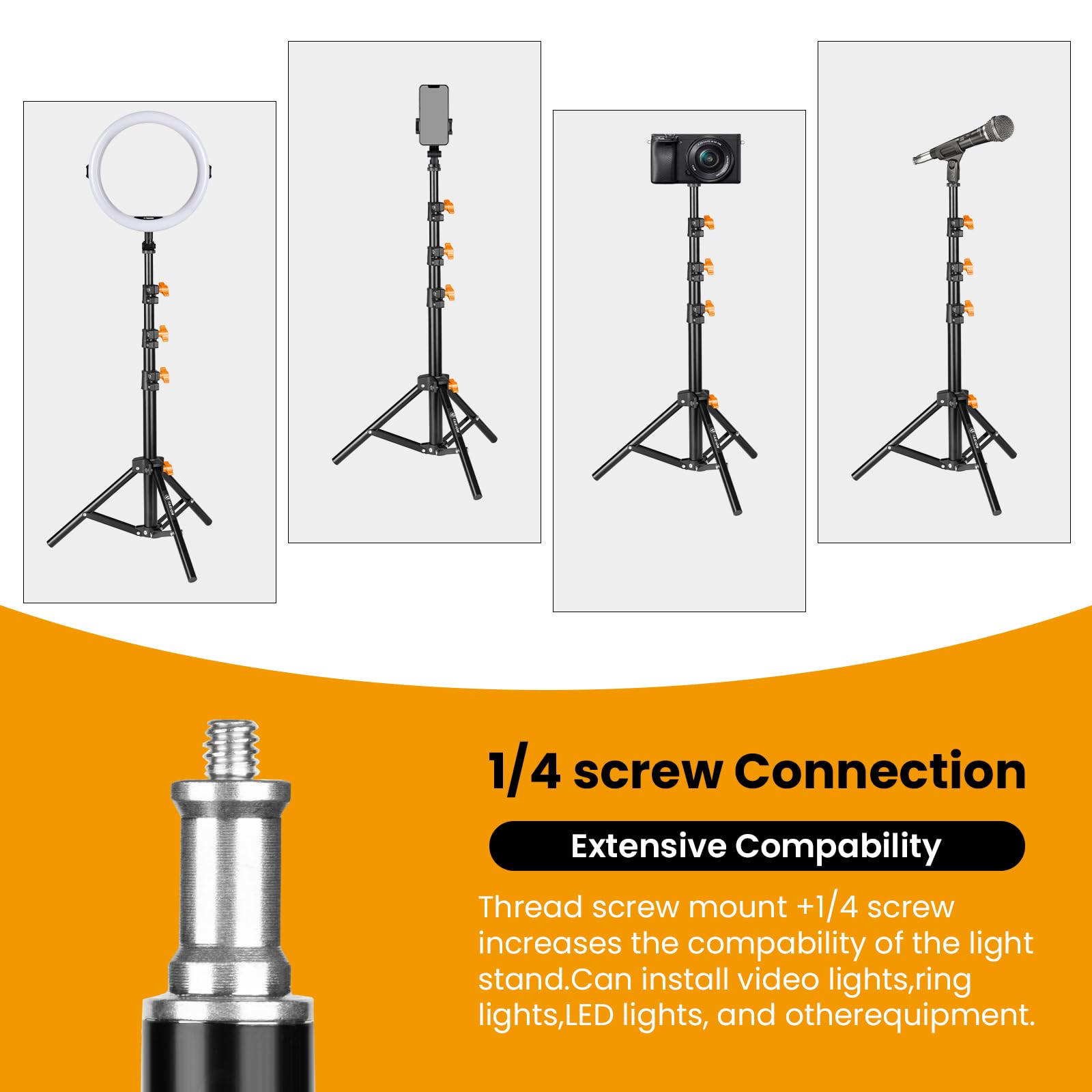 TARION Soporte de luz 130 cm - Lámpara de Metal trípode para Estudio y Aire Libre, Anillo de Luz, Flash, Negro
