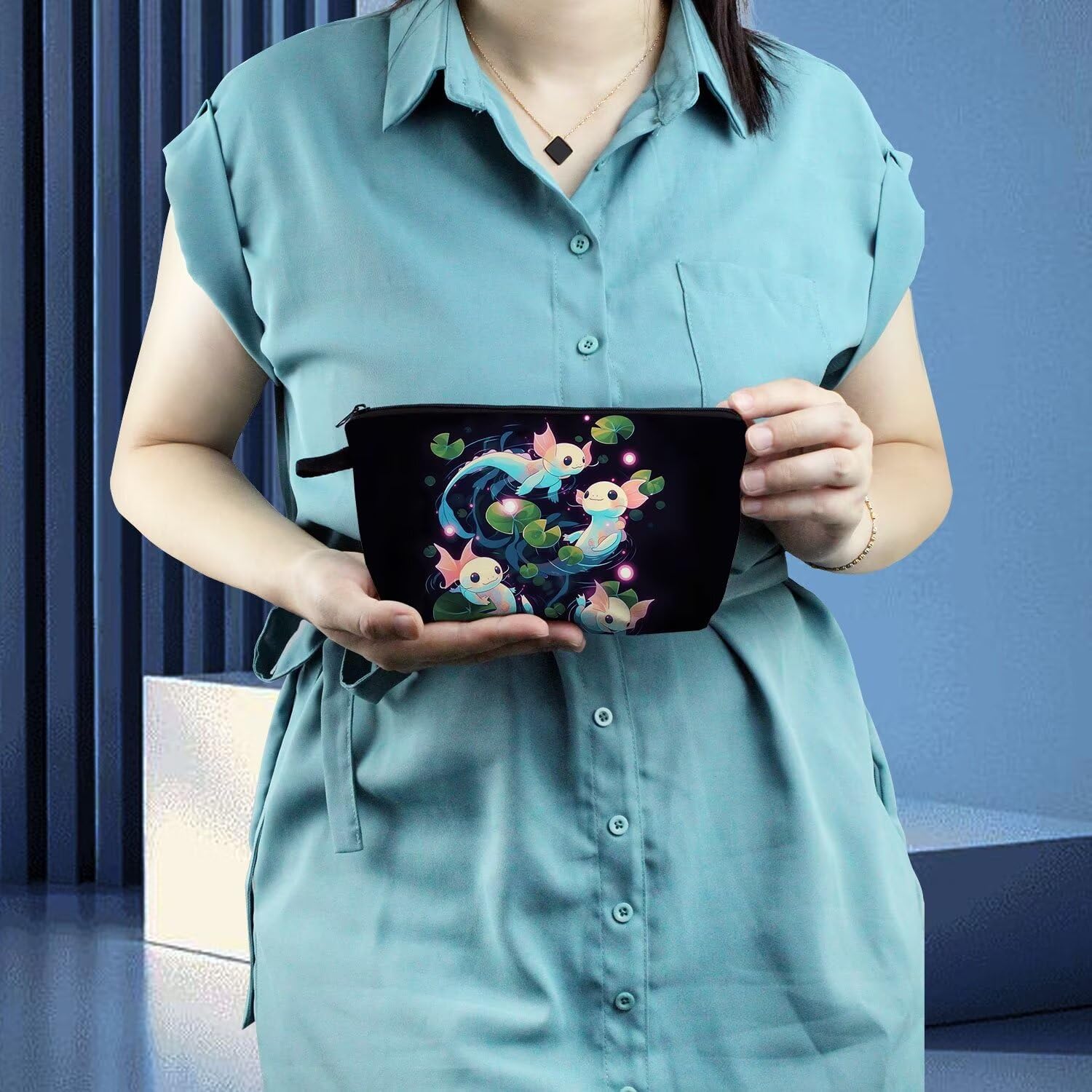 Cartoon Axolotls Makeup Bag Cute Small Organizer Zipper Pouch Cartoon Axolotls Cosmetic Bag Birthday Present for Women Friends -1 - Image 6