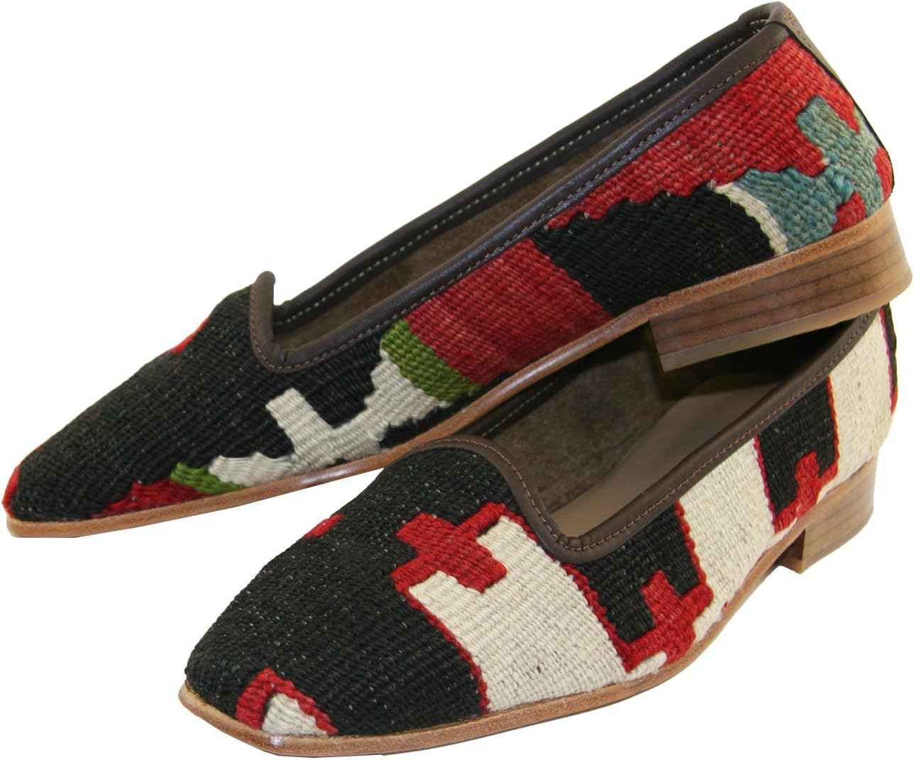 Zeyzani Black Western Cowboy Flats Kilim Kicks 1 (Black; Green; Beige; Red)