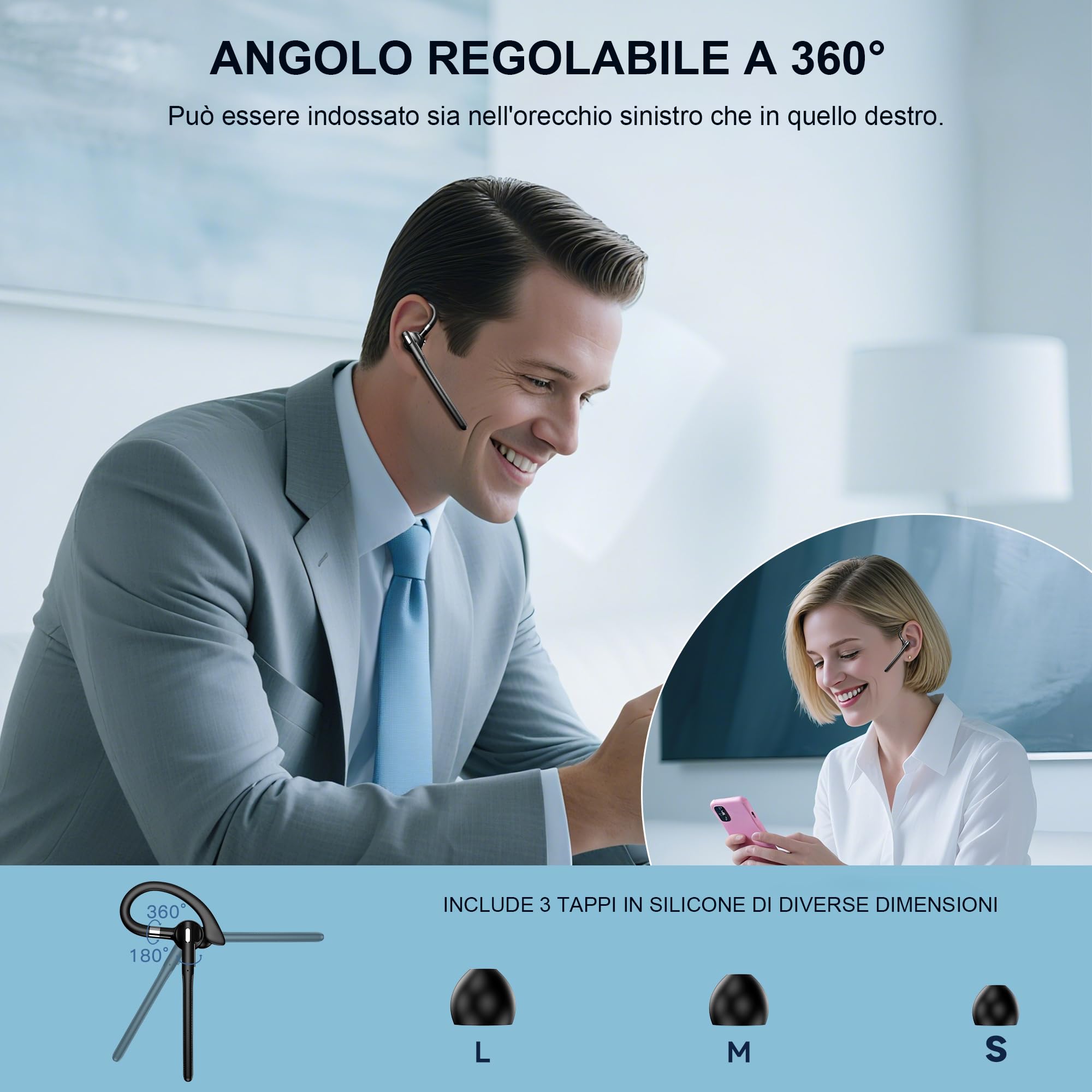 Auricolare Bluetooth 6.1 AI Singolo con CVC8.0 Microfono e USB, In Ear Cuffie Senza Filo Connessione a due Dispositivi, Custodia di Ricarica LED, 180 ore di Standby Cuffie per Guida/Lavoro/Ufficio