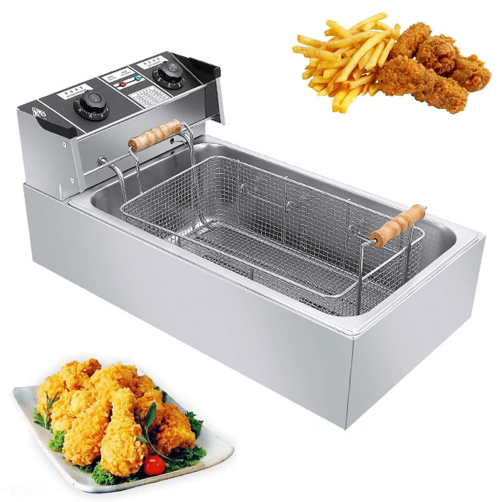 Frytownice ze stali nierdzewnej o pojemności 22 l z możliwością regulacji temperatury w zakresie 50–300°C, elektryczna frytkownica o mocy 3200 W, wyłącznik bezpieczeństwa, łatwy w czyszczeni
