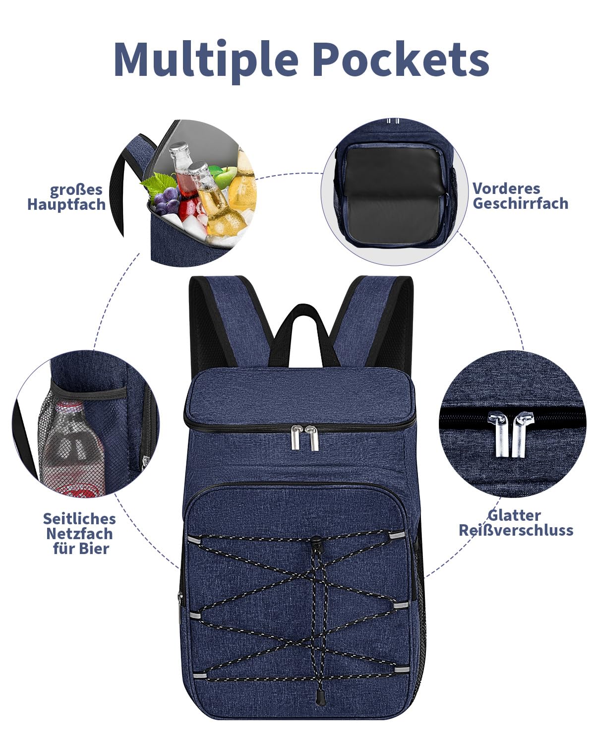 23L Mochila Nevera Isótermica, Grande Bolsa Refrigeradora Bolsa de Picnic Cooler Portatil, Impermeable Prueba de Fugas Alimentos Bolsa Térmica, para la Playa,Verano Camping,Picnics,Senderismo - Azul — view 5