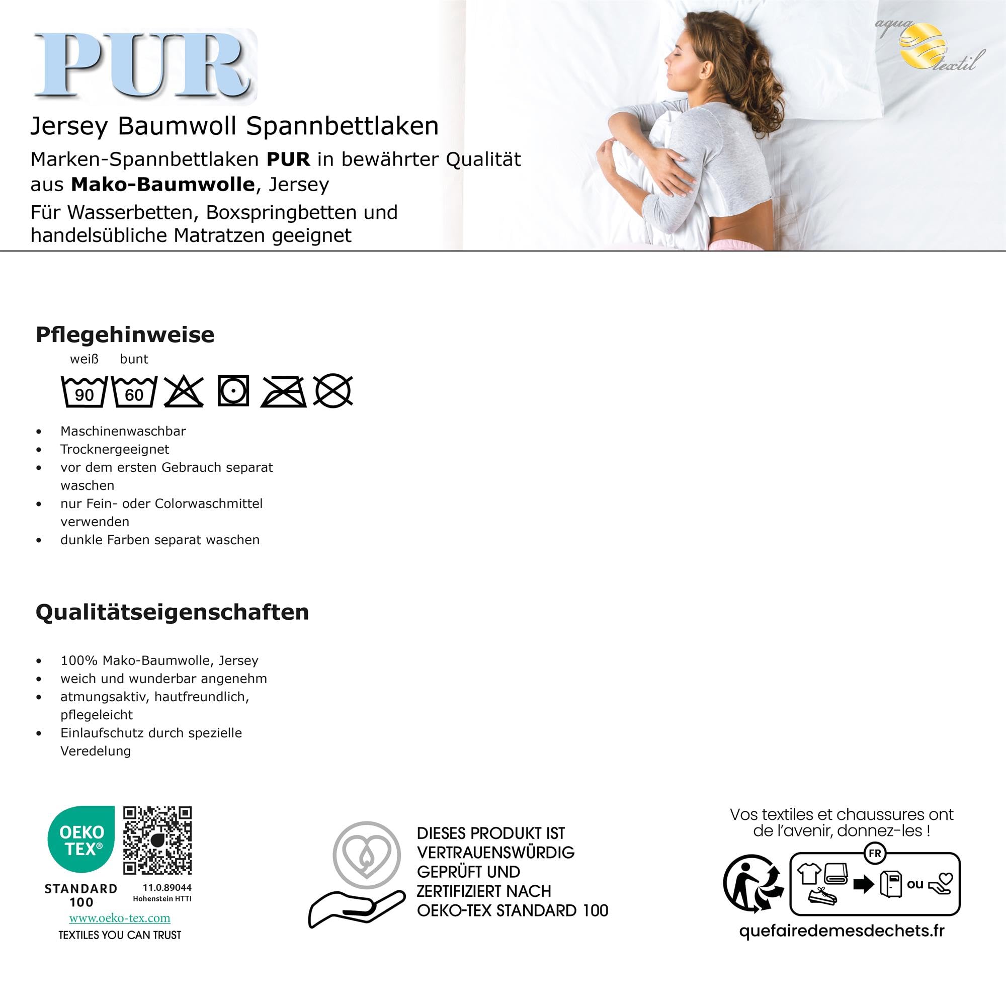 aqua-textil Pur 2er Set Jersey Spannbettlaken 90x200-100x220 cm Schoko braun Wasserbett Boxspringbett 160g/qm Mako Baumwolle