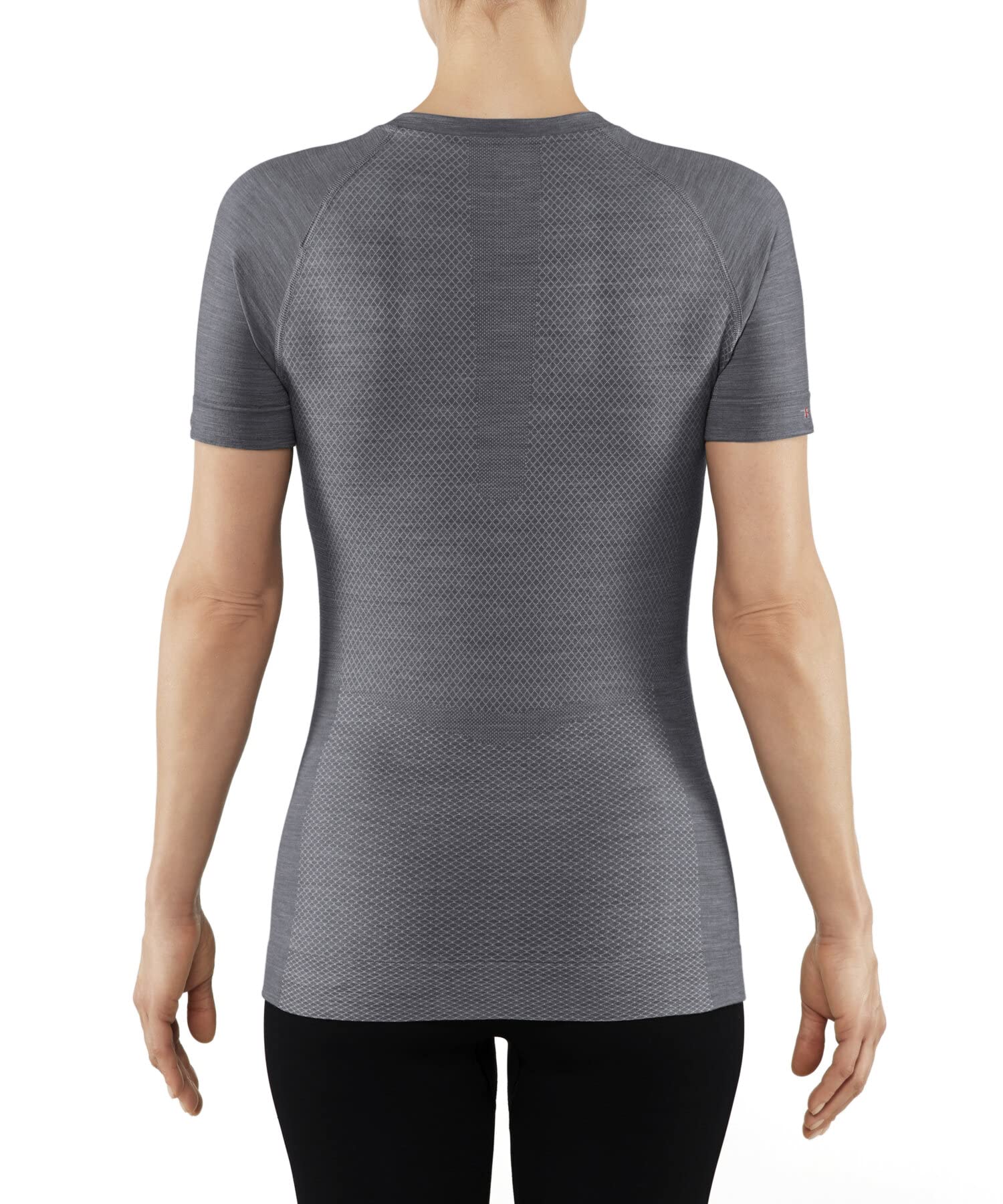 FALKE Kobiety Warstwa podstawowa (góra) Wool-Tech Light V Neck W S/s Ts wełna materiał funkcjonalny regulujące klimat 1 Sztuka, Szary Grey-Heather 3757, L