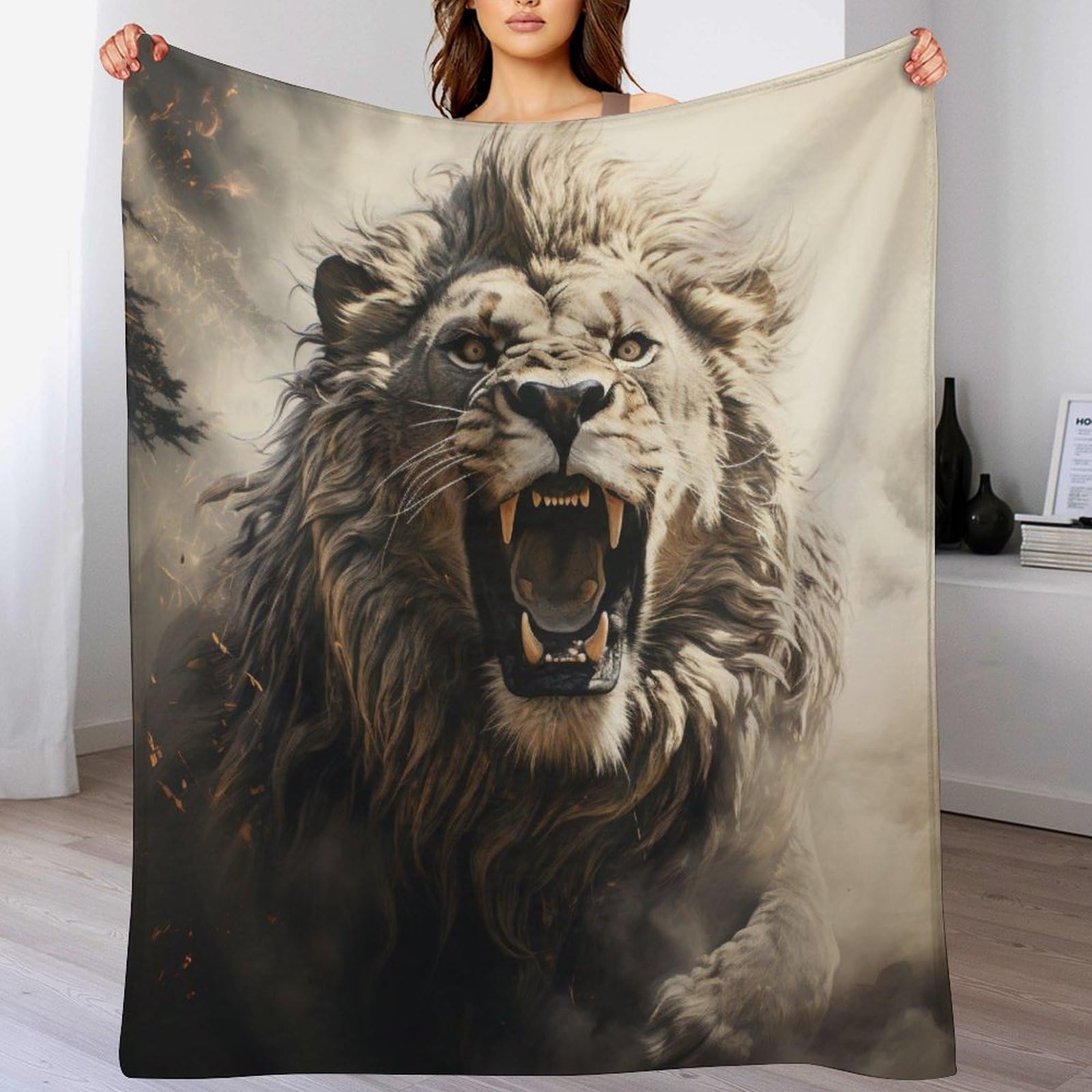 Couverture polaire lion plaid flannel doux 100x130 lit bébé canapé salon toutes saisons