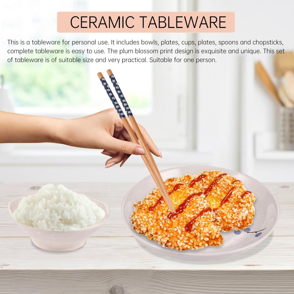 Service Vaisselle Japonerie 6 Pièces Céramique Bois, Ensemble Table