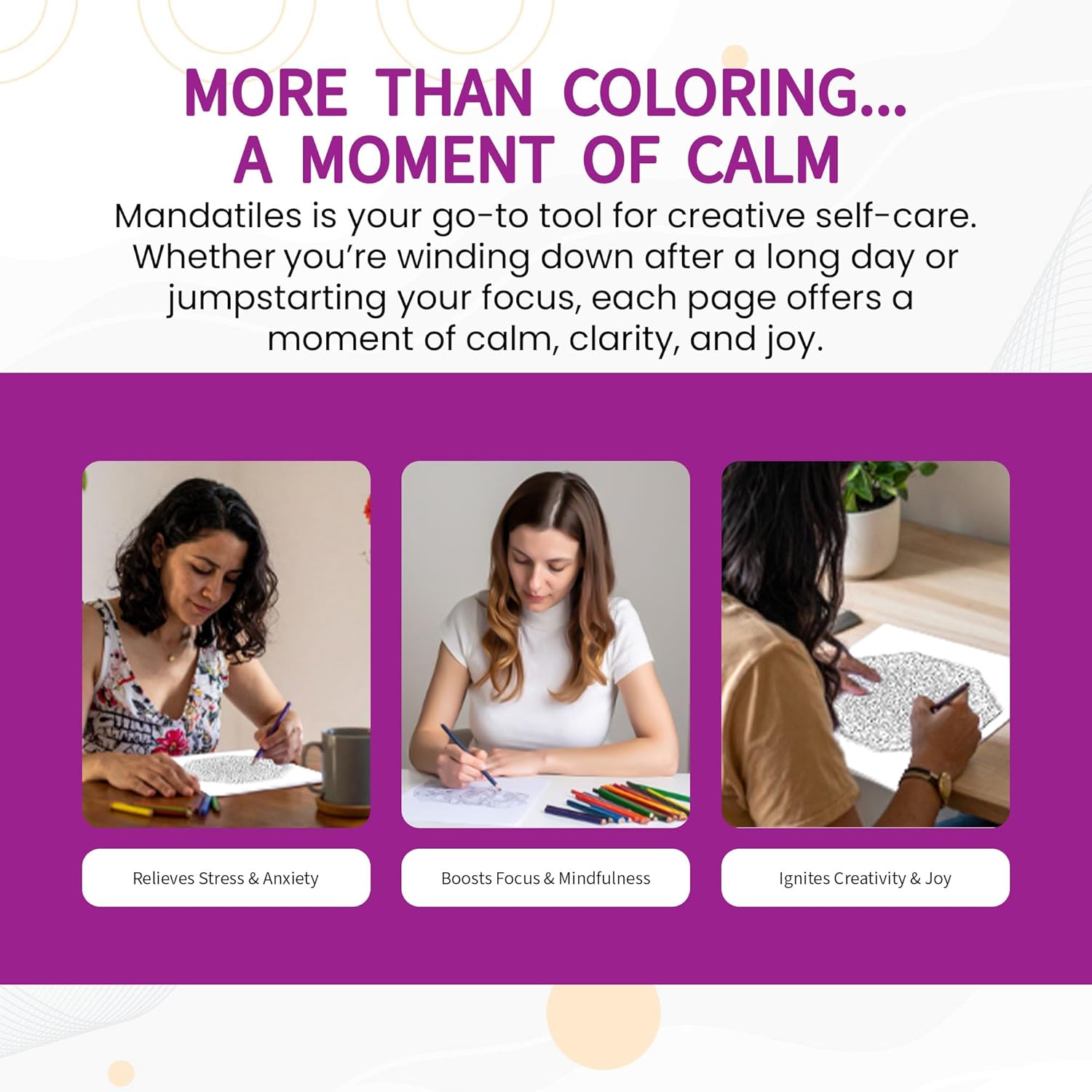 Mandatiles Coloring Book for Adults - 50 Unique Mandalas in Tiles for Relaxation, Stress Relief. Adult Coloring Book Spiral Bound, Single-Sided, Mindfulness Gifts for Women & Men