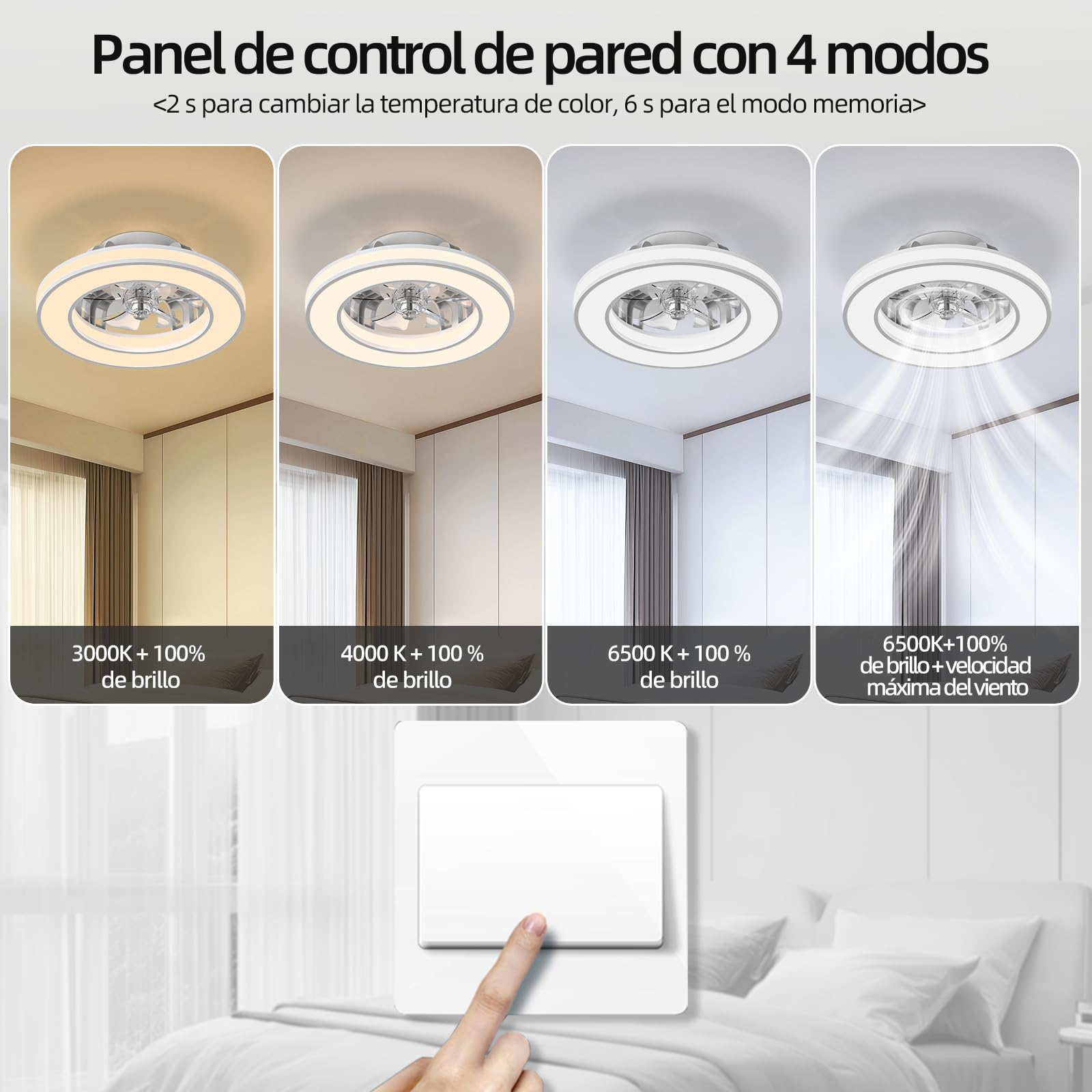 Ateroll Ventilador de Techo con Luz 41.5CM, Ventiladores de Techo 25W, Regulable 3000K-6500K-RGB, 6 Velocidad del Viento con Control Remoto, Temporizador, Memoria de Luz, Ventilador Reversibles