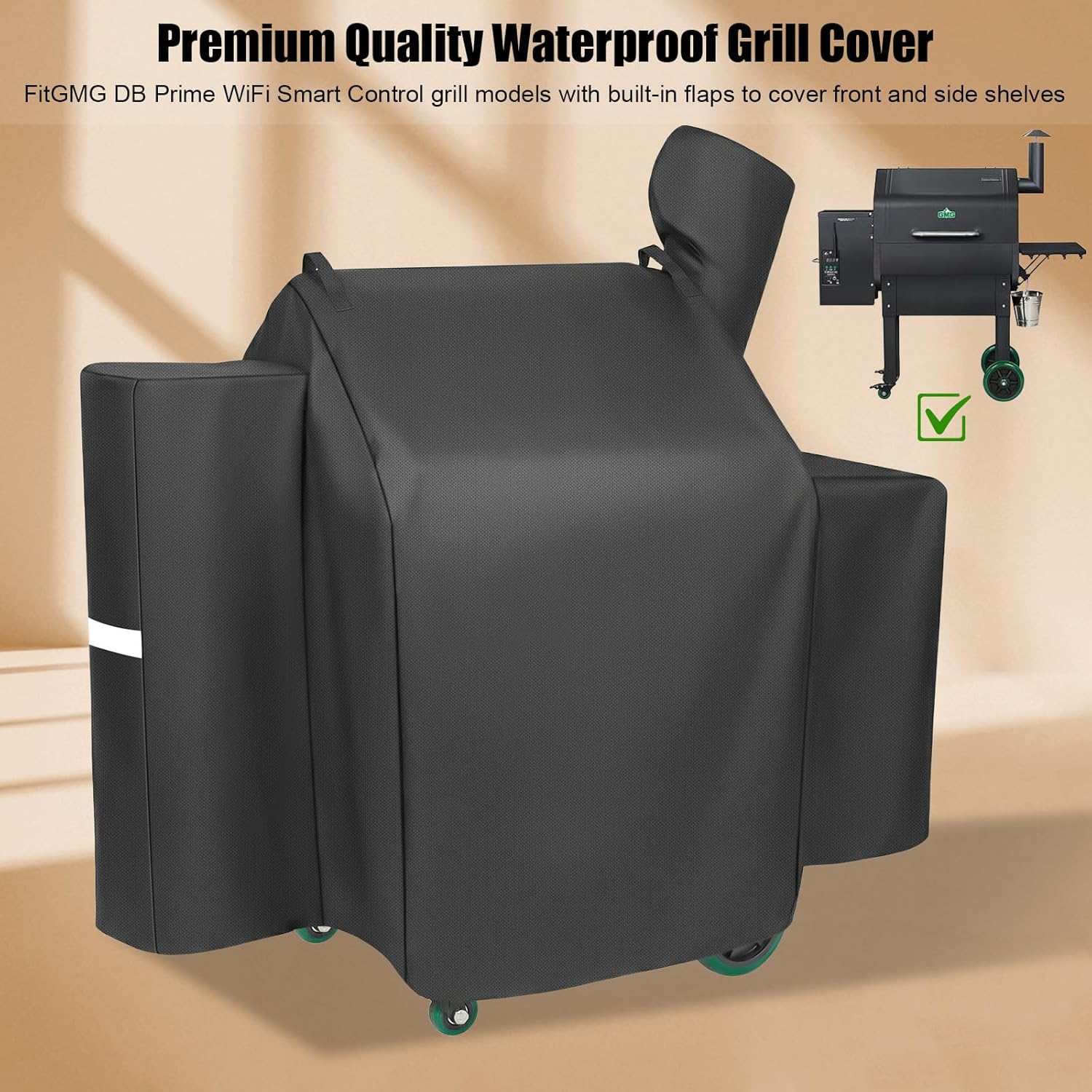 QuliMetal Grill Cover for Green Mountain Daniel Boone Prime WiFi Grills and Green Mountain Grill Ledge Model, Full Length GMG Daniel Boone Smoker Cover, 600D Fabric, Black
