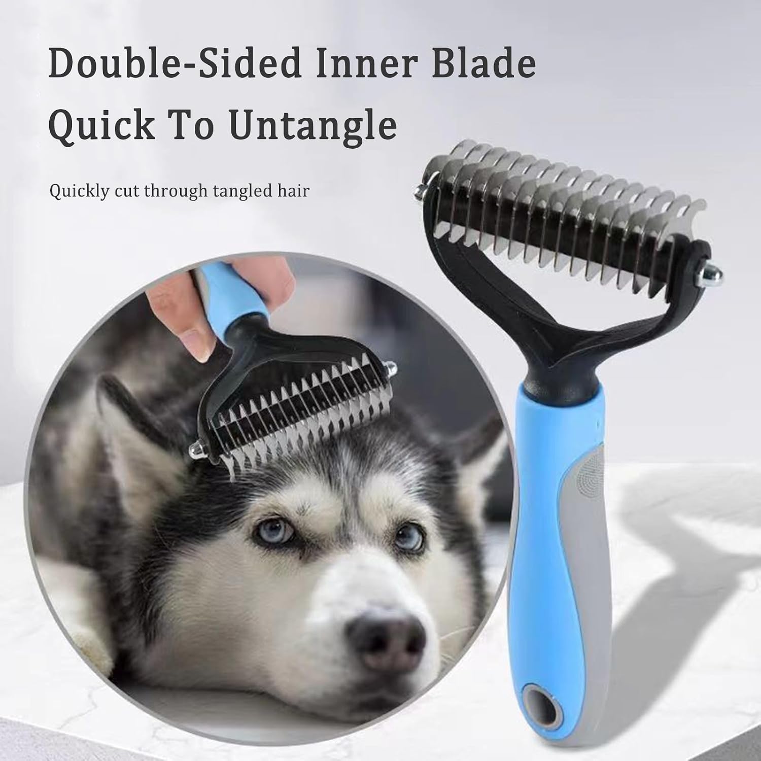 Pet Grooming Brush,Blue Deshedding Brush for Dogs & Cats,Gentle Massage & Easy Hair Removal,Double-Sided Deshedding Dematting Tool for Detangling Long,Matted Fur on Cats and Dogs