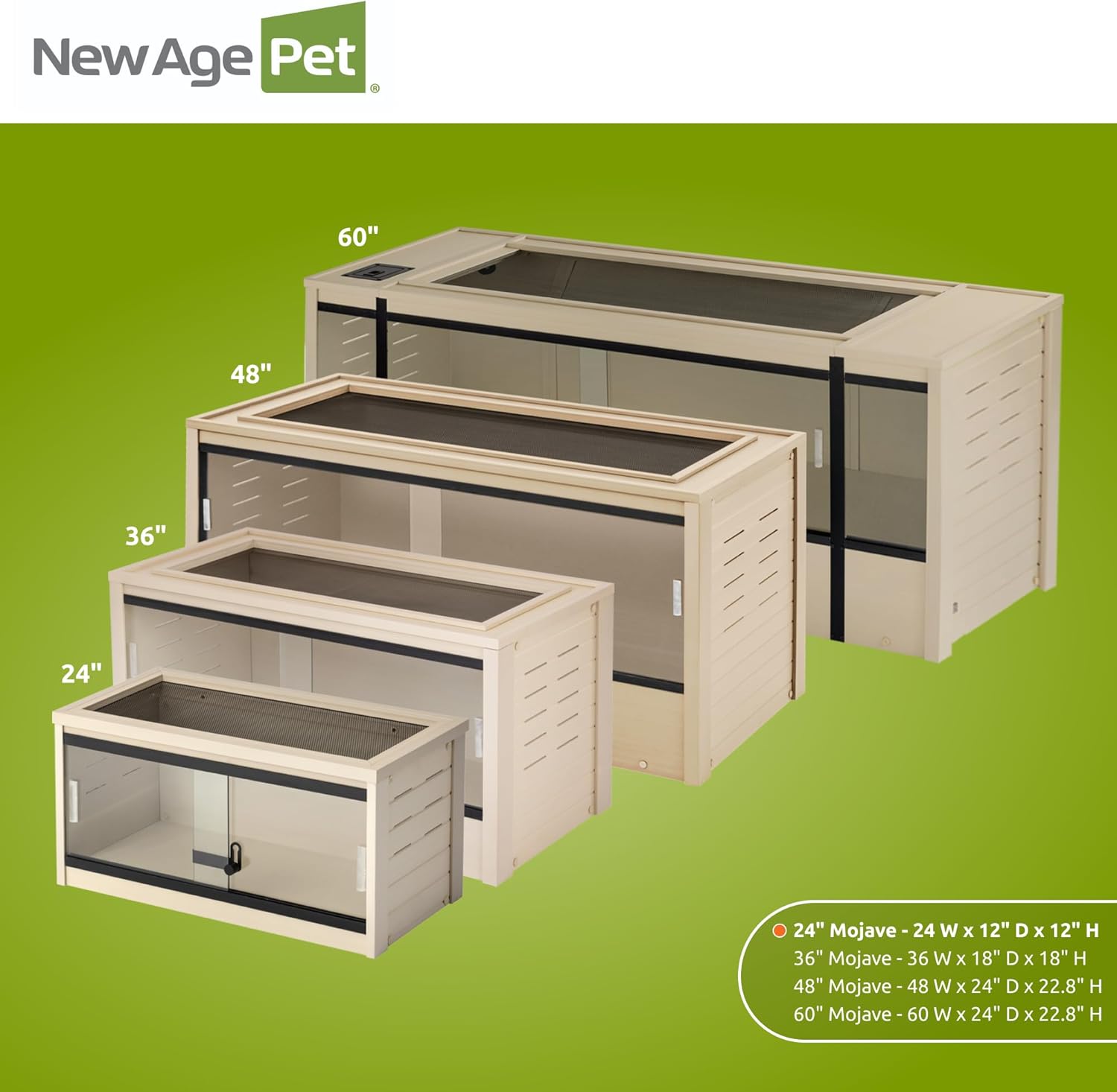 New Age Pet ECOFLEX 24" Wide Small Reptile Habitat Enclosure, Glass Front Terrarium for Snakes, Lizards & Tortoises in Maple or Grey, Easy to Clean, Front Access Design and Mesh Top