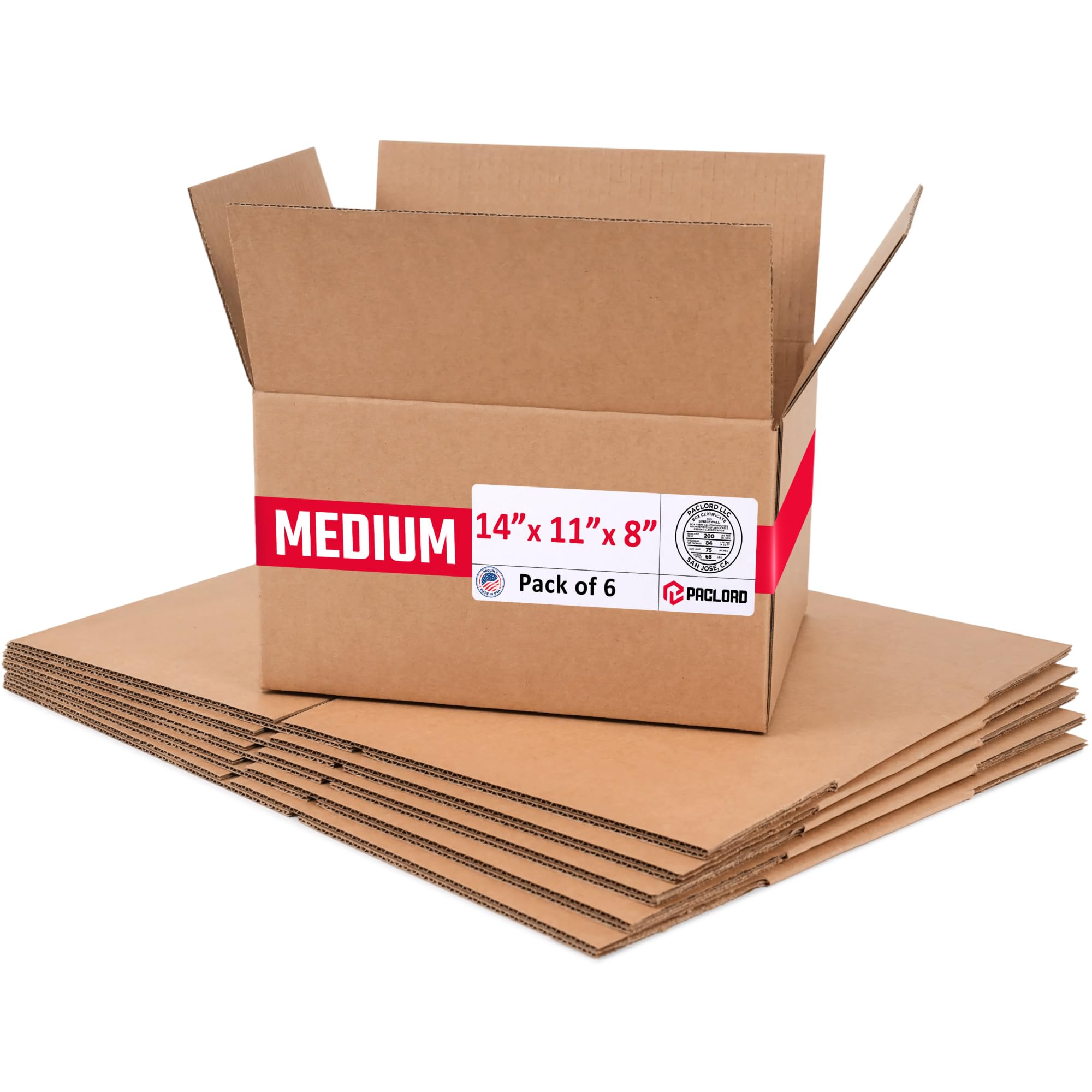 Medium Cardboard Boxes 14"L x 11"W x 8"H (Pack of 6) - USA-Made Packing Boxes for Moving, Shipping, or Storage - USPS, UPS, FedEx Approved - Professional Packing Supplies for Moving | USA-Made Packing Boxes for Moving, Shipping, or Storage - USPS, UPS, FedEx Approved - Professional Packing Supplies