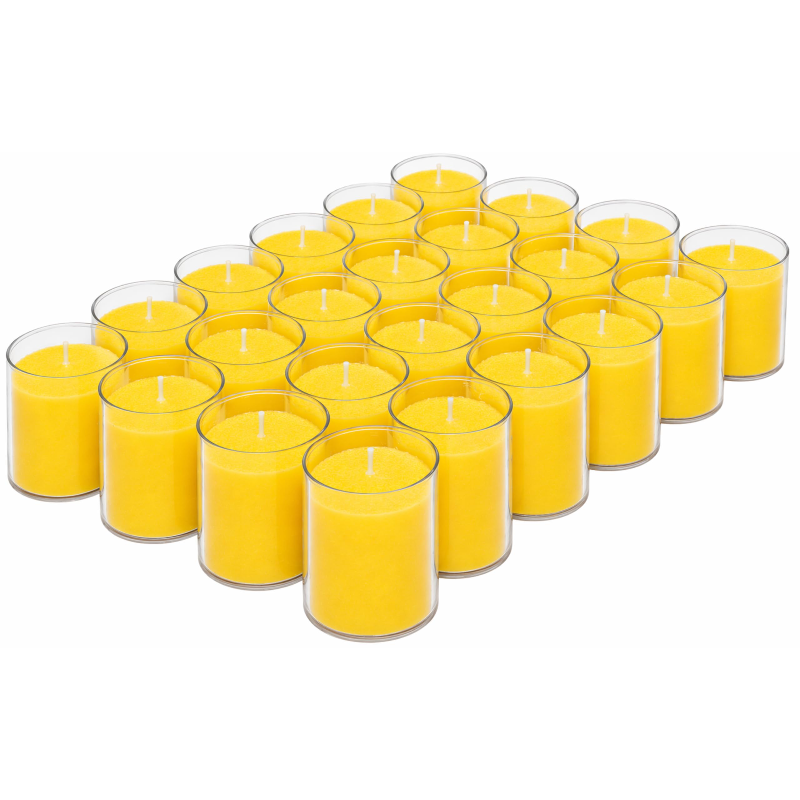 Horeca Candles - Velas de té de citronela en funda de plástico transparente - Amarillo - 24 unidades - 24 horas de combustión larga - Velas aromáticas para exteriores, balcón, picnic, camping